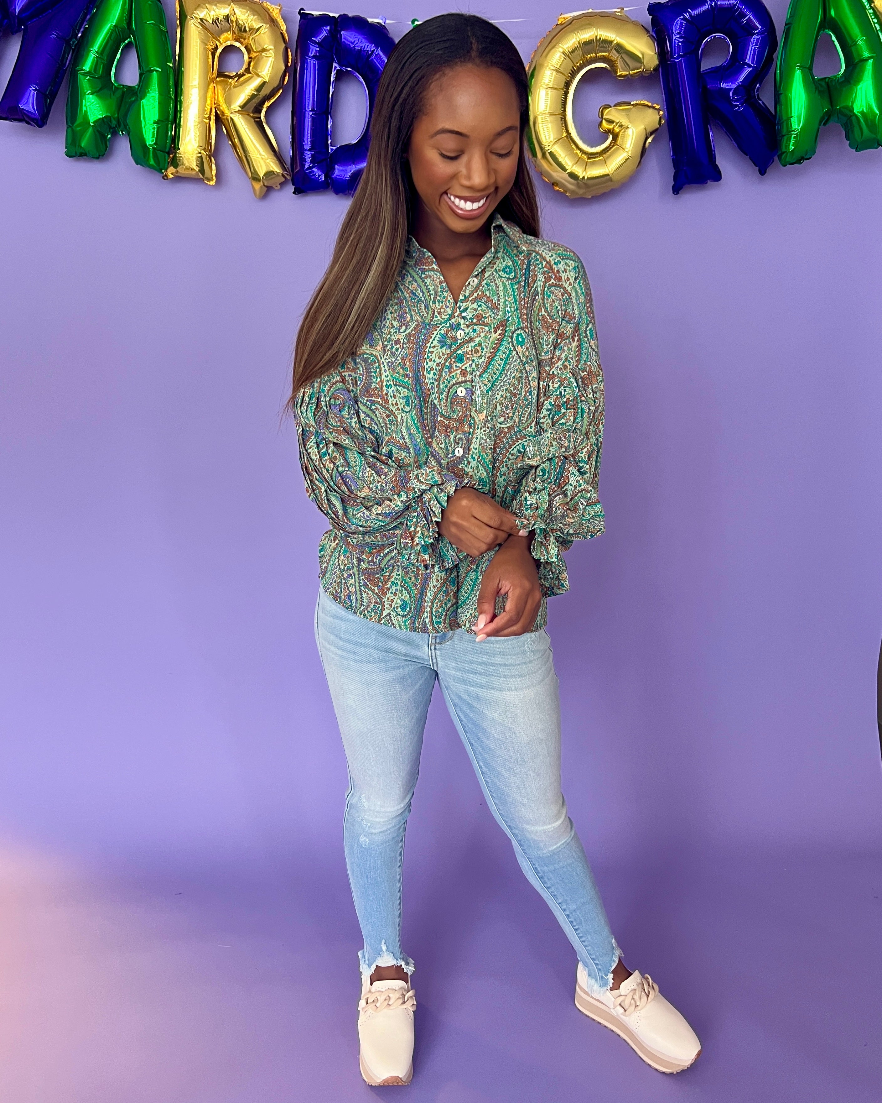True Spirit Green Mix Paisley Top-Shop-Womens-Boutique-Clothing