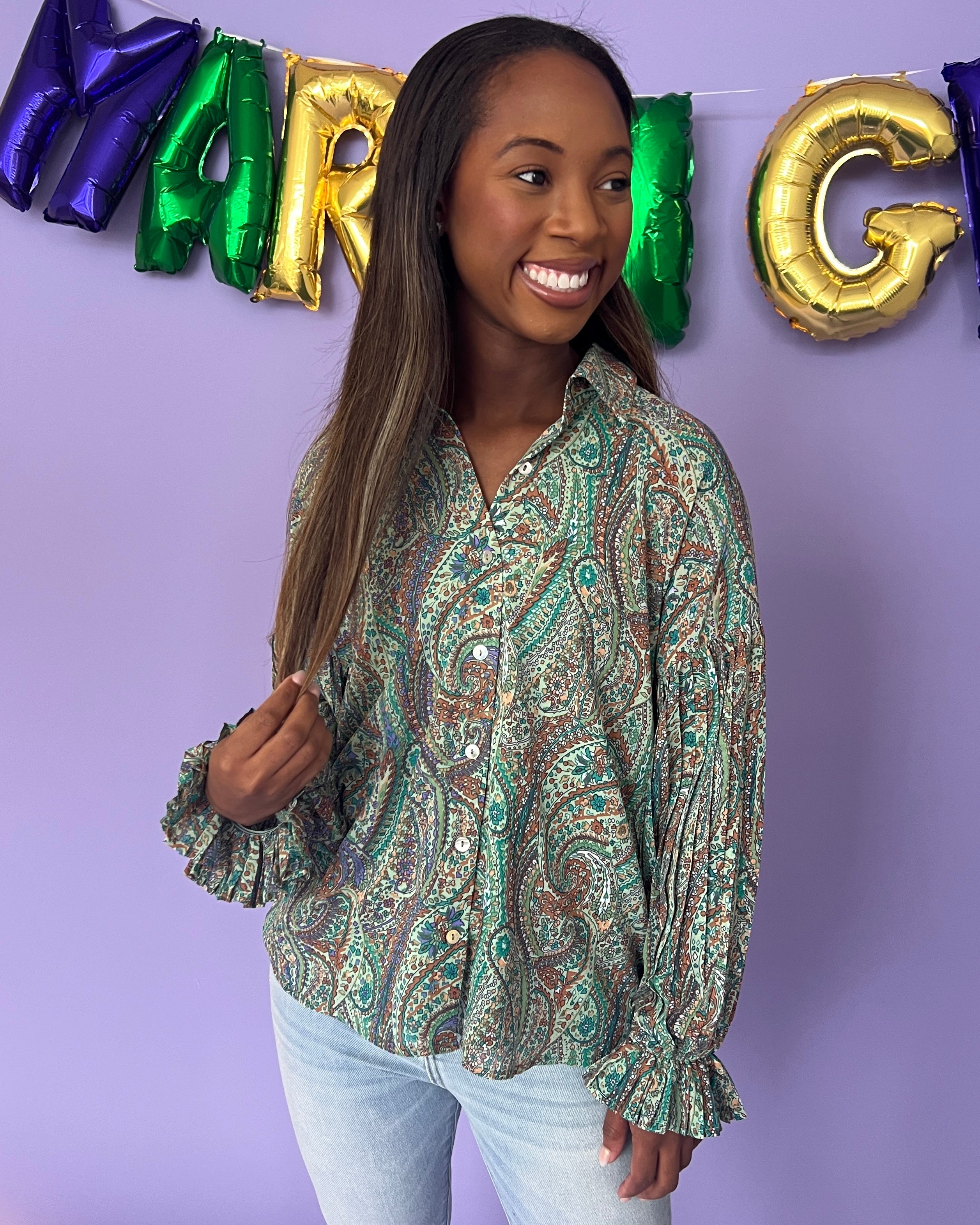 True Spirit Green Mix Paisley Top-Shop-Womens-Boutique-Clothing