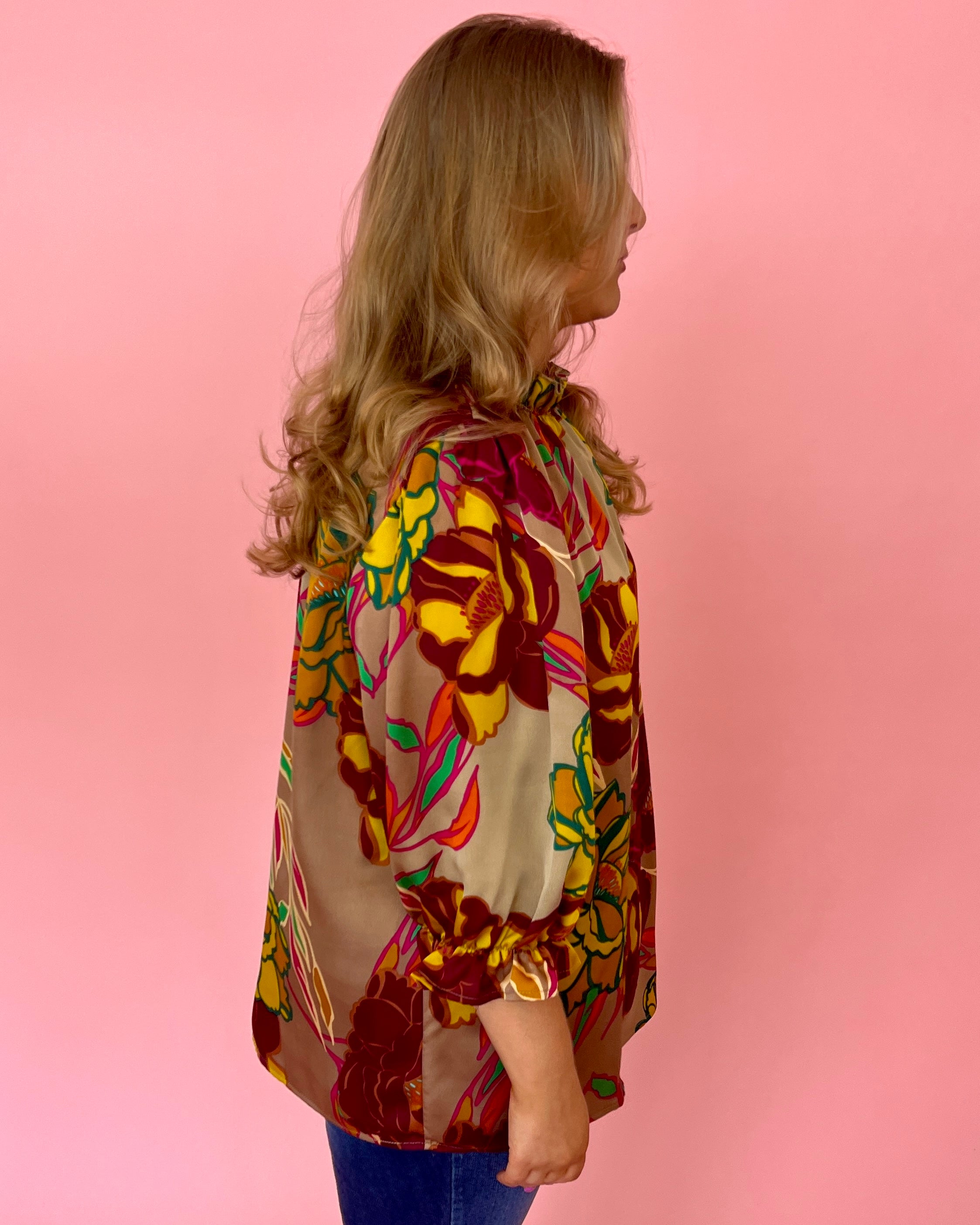 Endless Love Mocha Plus Floral High Neck Top-Shop-Womens-Boutique-Clothing
