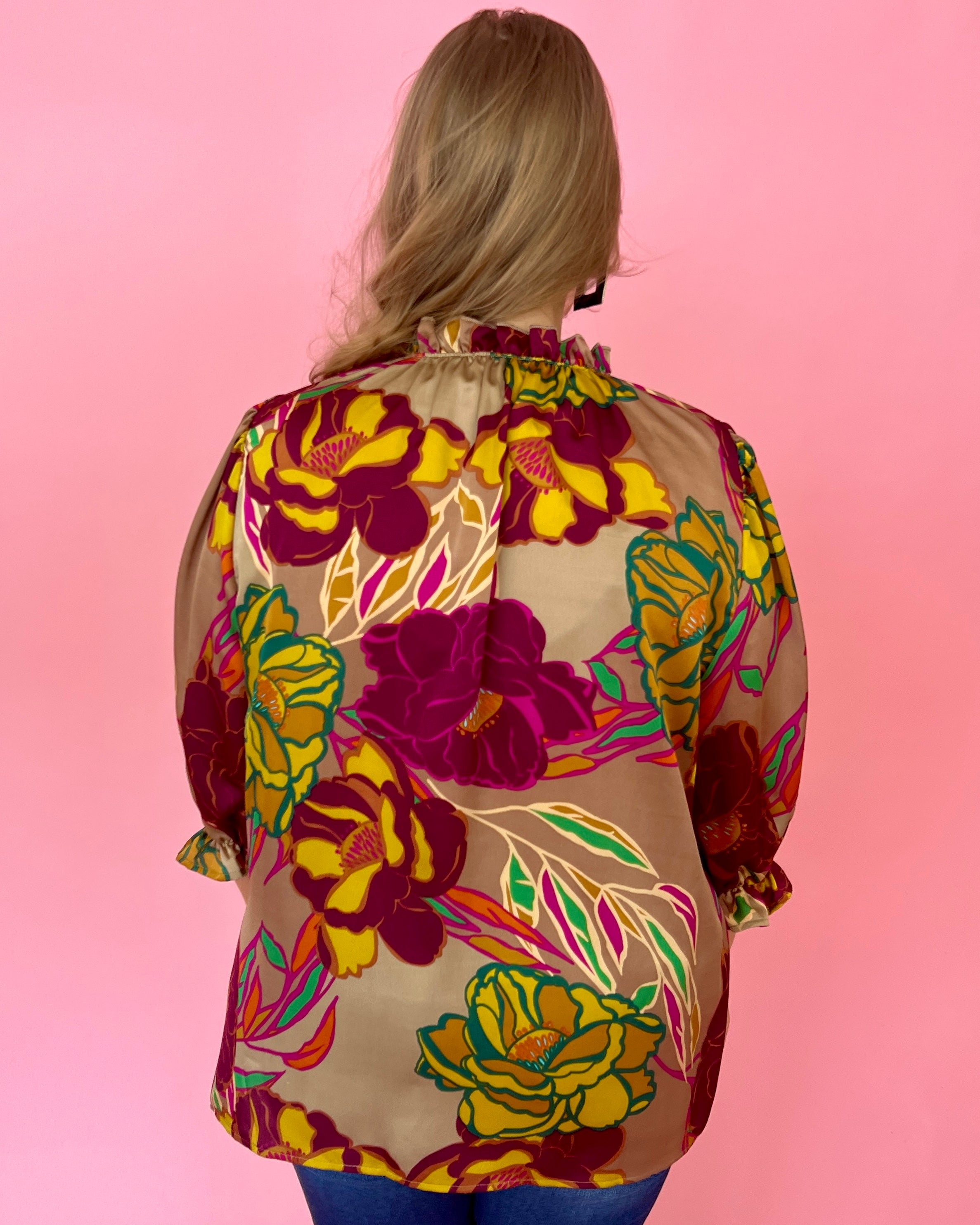 Endless Love Mocha Plus Floral High Neck Top-Shop-Womens-Boutique-Clothing