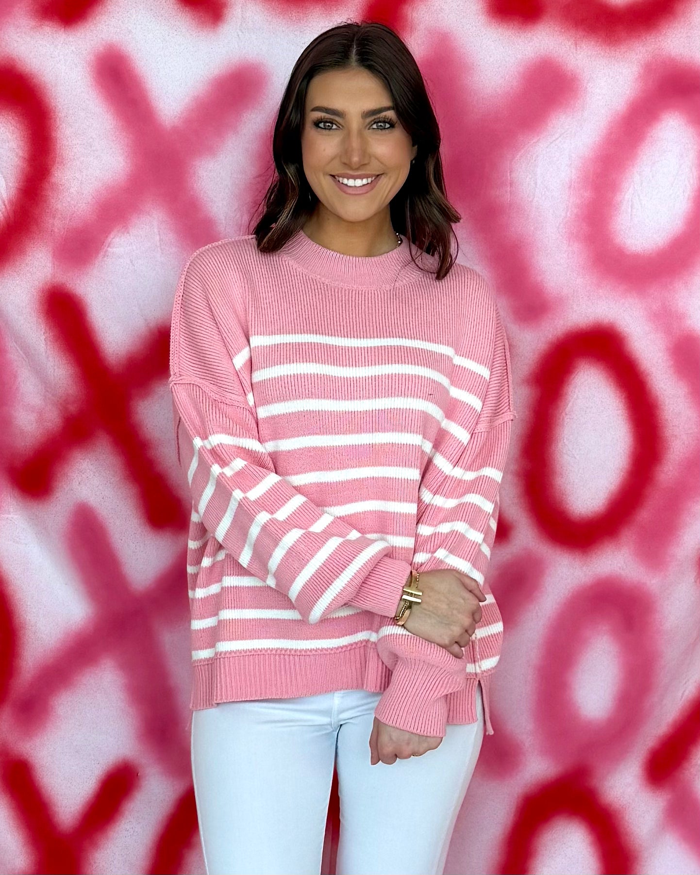 Cozy Fire Dk Pink Striped Sweater-Shop-Womens-Boutique-Clothing