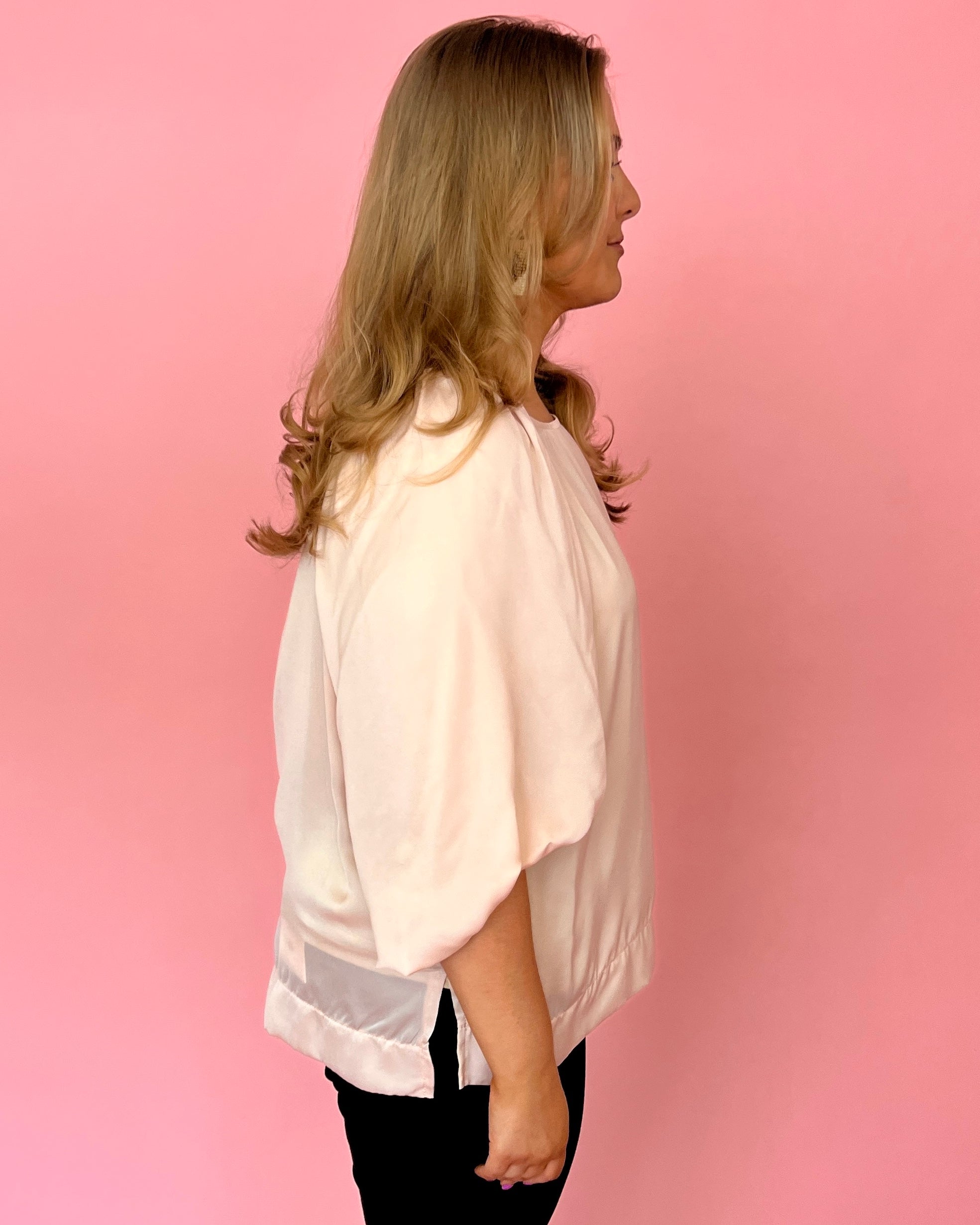 No Exceptions Champagne Plus Satin Balloon Sleeve Top-Shop-Womens-Boutique-Clothing