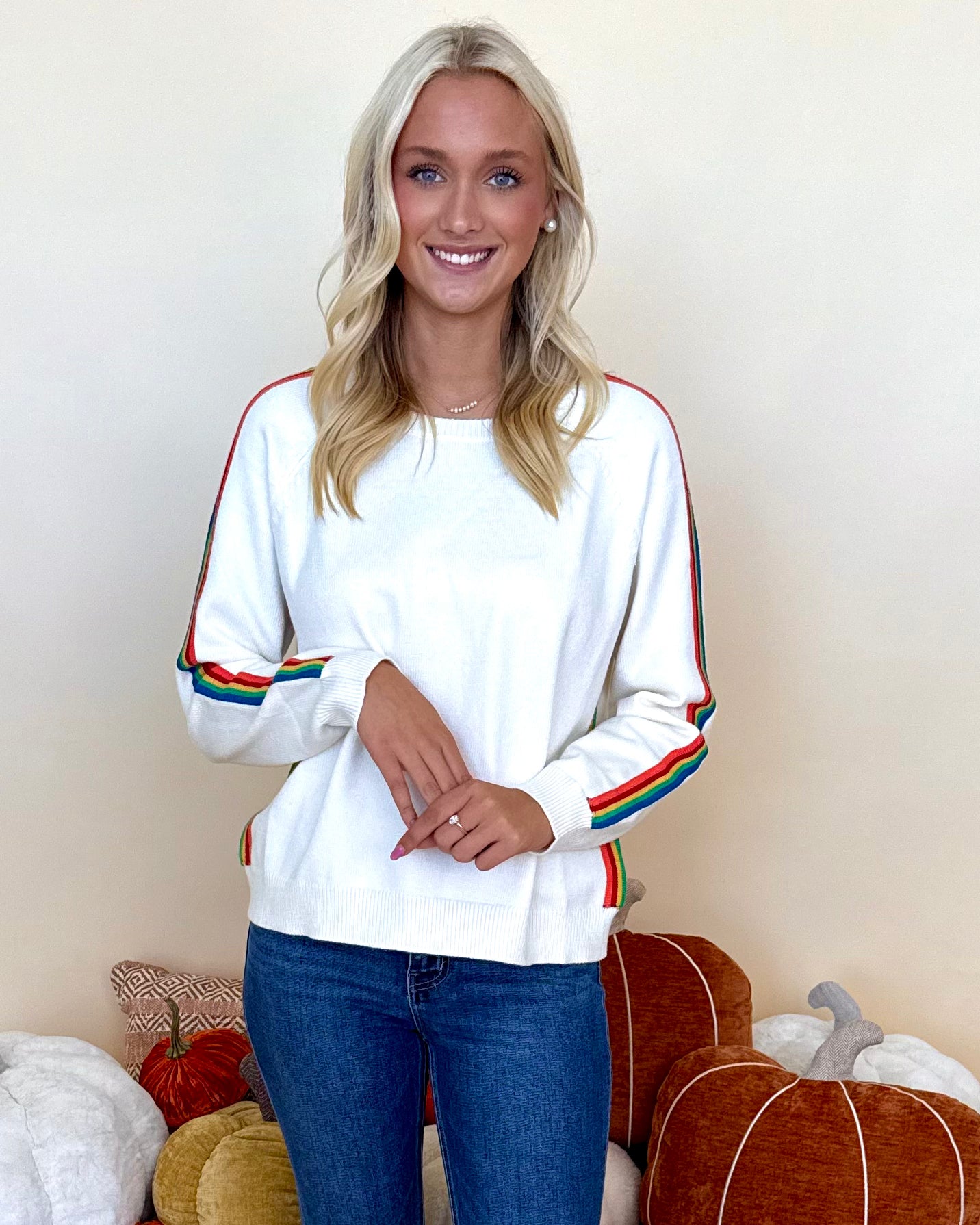 Fresh Perspective Cream Rainbow Contrast Sweater-Shop-Womens-Boutique-Clothing