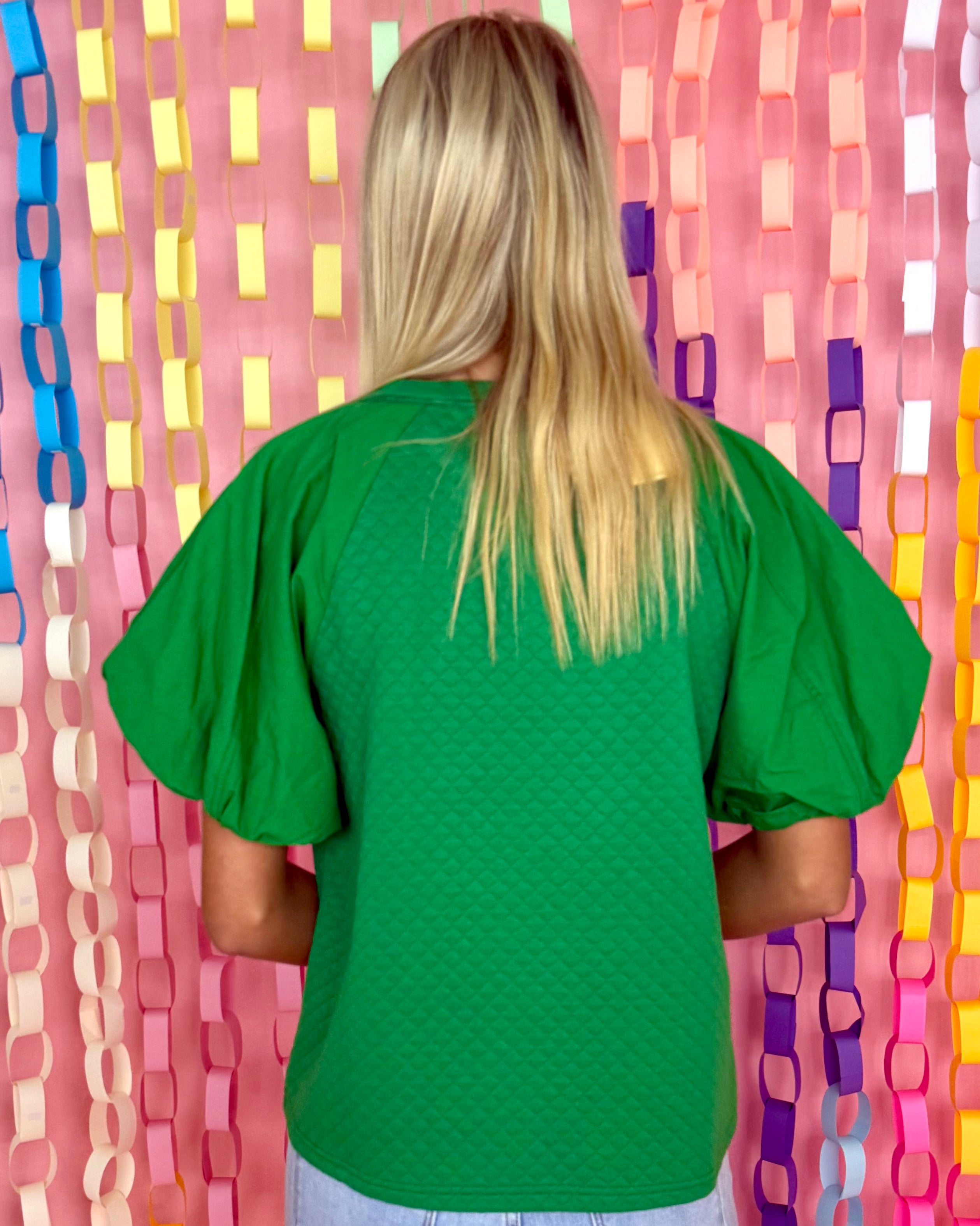 The Good Part Kelly Green Embossed Top-Shop-Womens-Boutique-Clothing