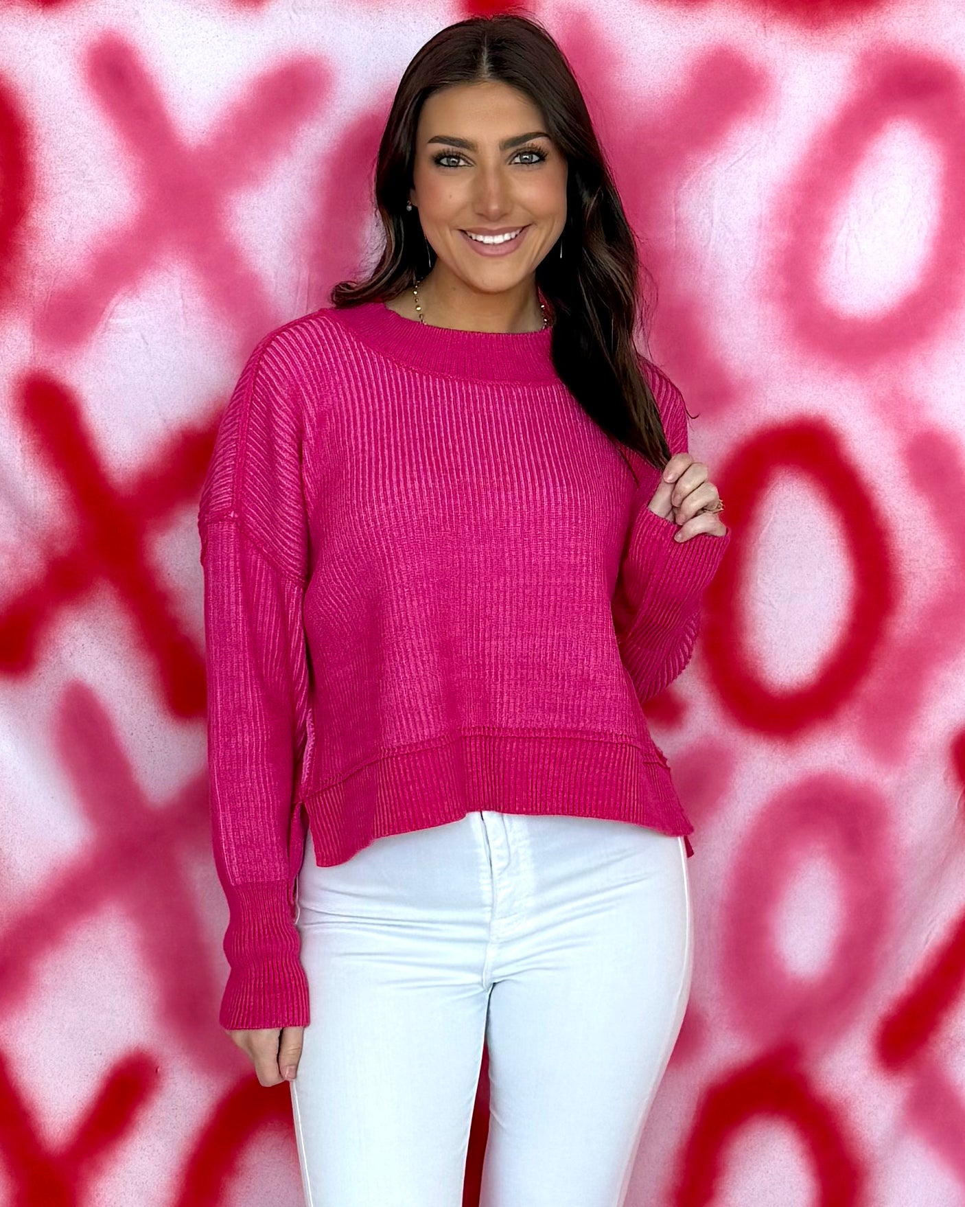 Easy Charm Hot Pink/Candy Pink Seam Sweater-Shop-Womens-Boutique-Clothing