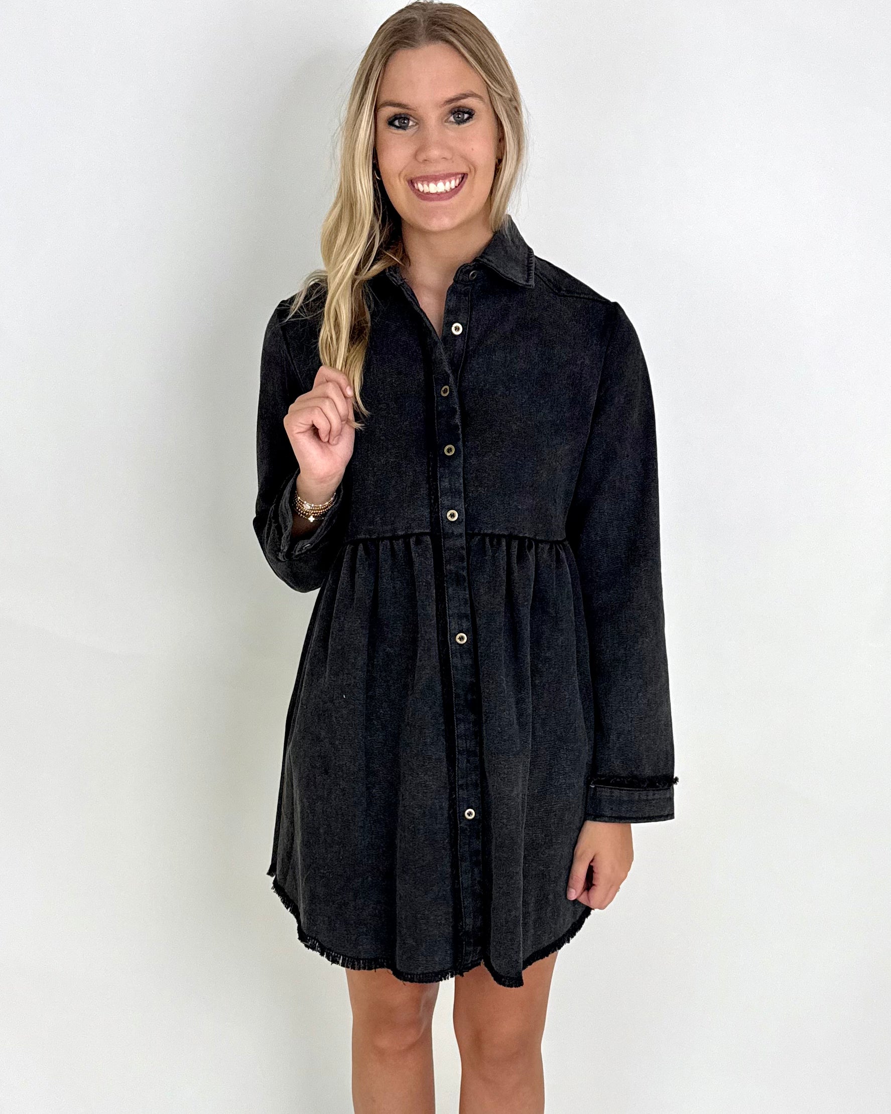 Put It On Black Washed Denim Dress-Shop-Womens-Boutique-Clothing