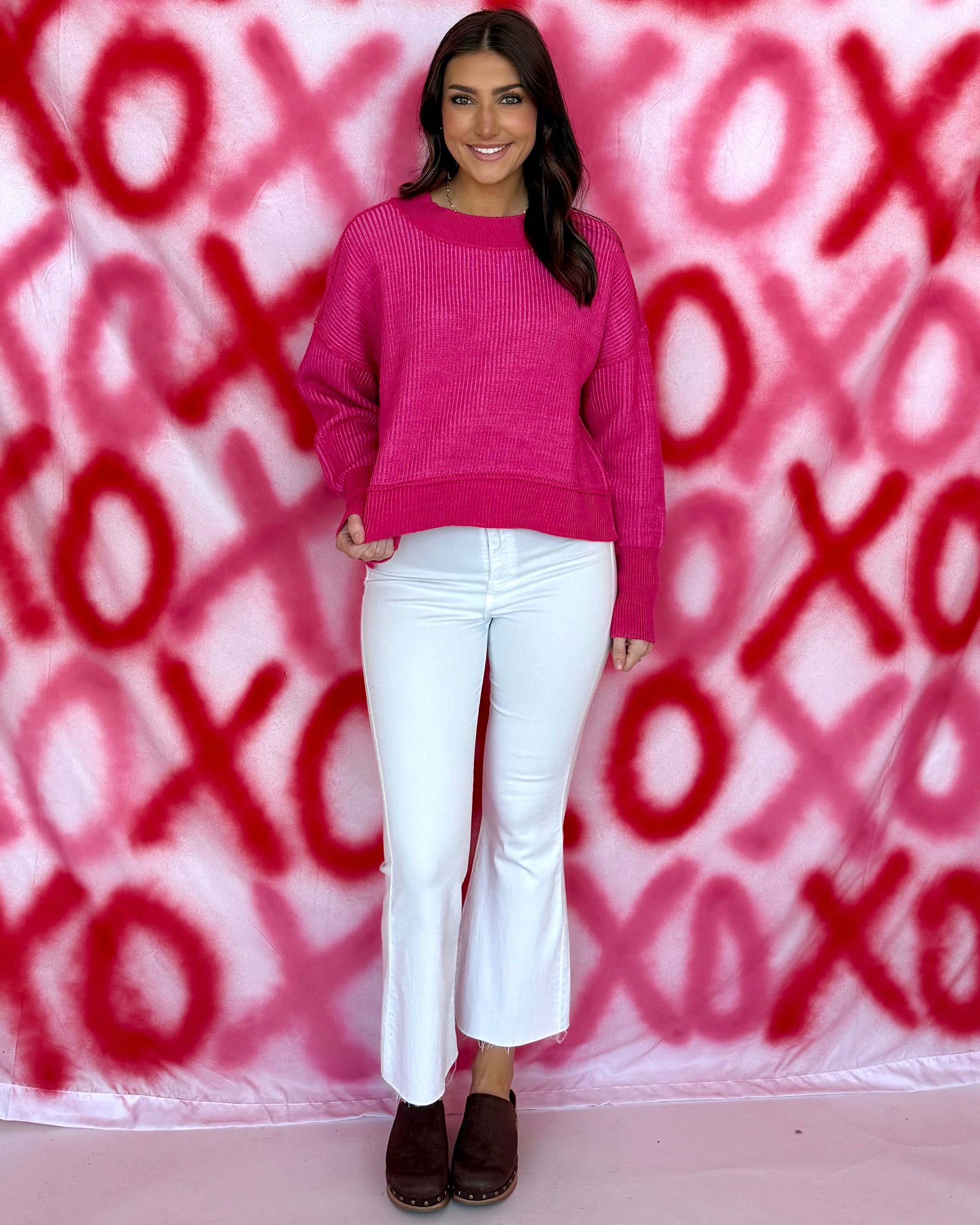 Easy Charm Hot Pink/Candy Pink Seam Sweater-Shop-Womens-Boutique-Clothing