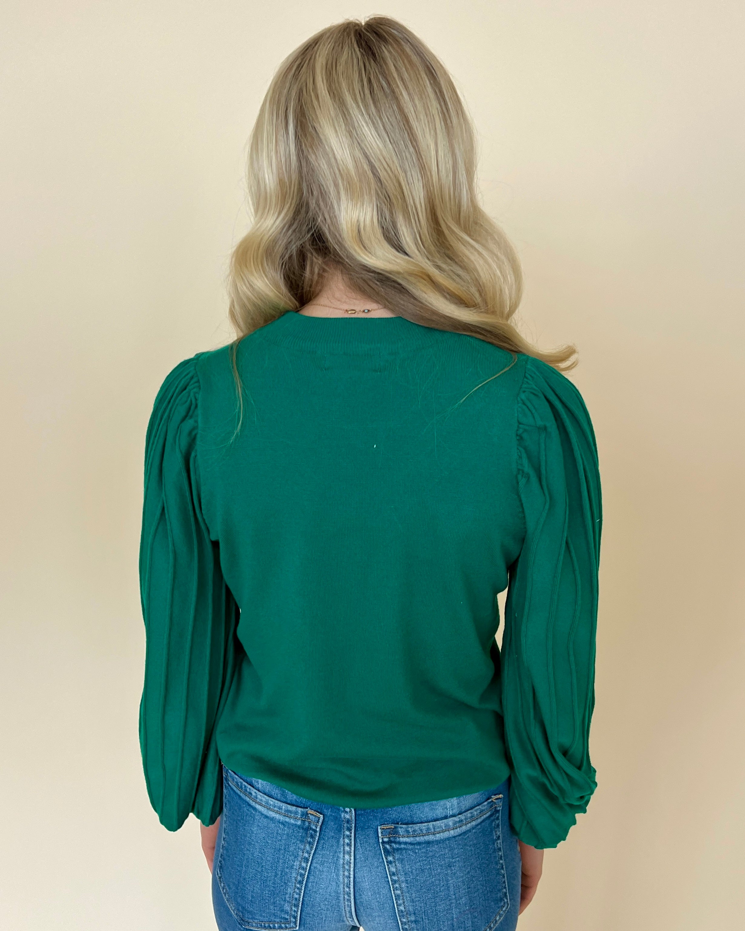 Brunch Date Alpine Green Pleated Sleeve Sweater-Shop-Womens-Boutique-Clothing