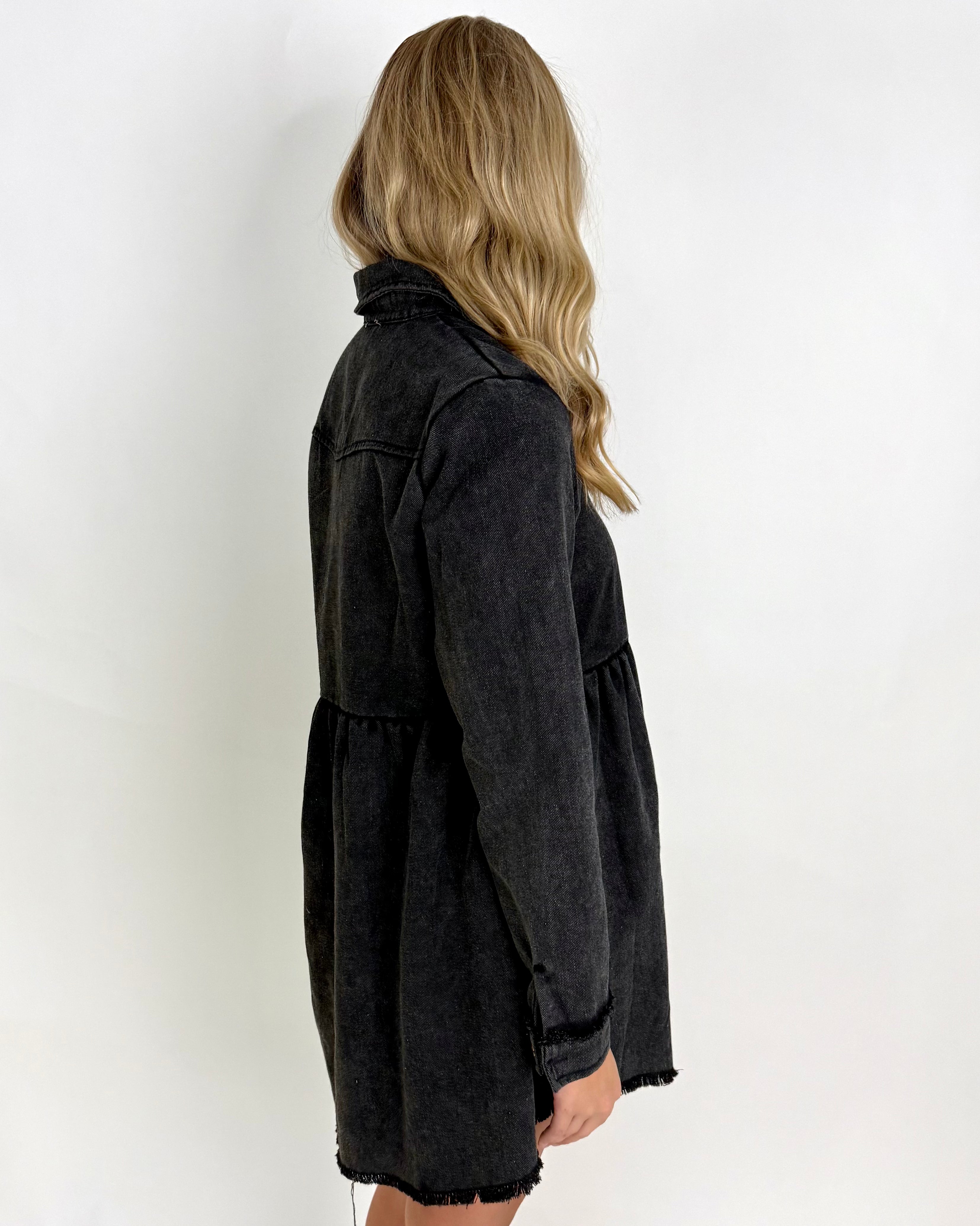 Put It On Black Washed Denim Dress-Shop-Womens-Boutique-Clothing