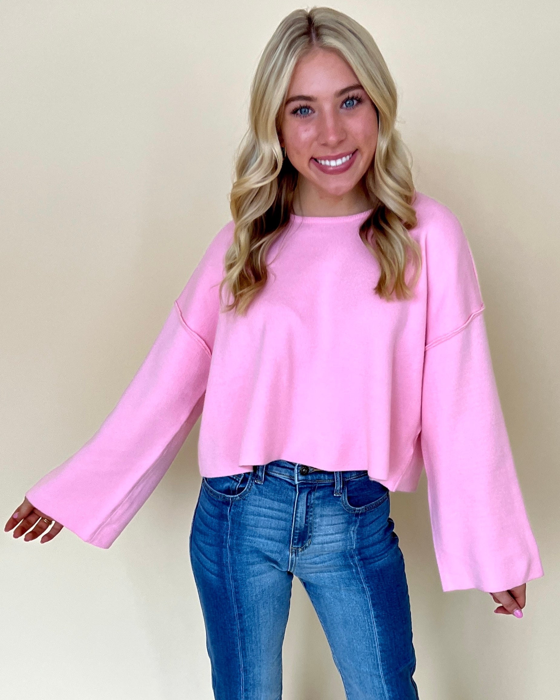 Put You First Bubble Gum Sweater-Shop-Womens-Boutique-Clothing