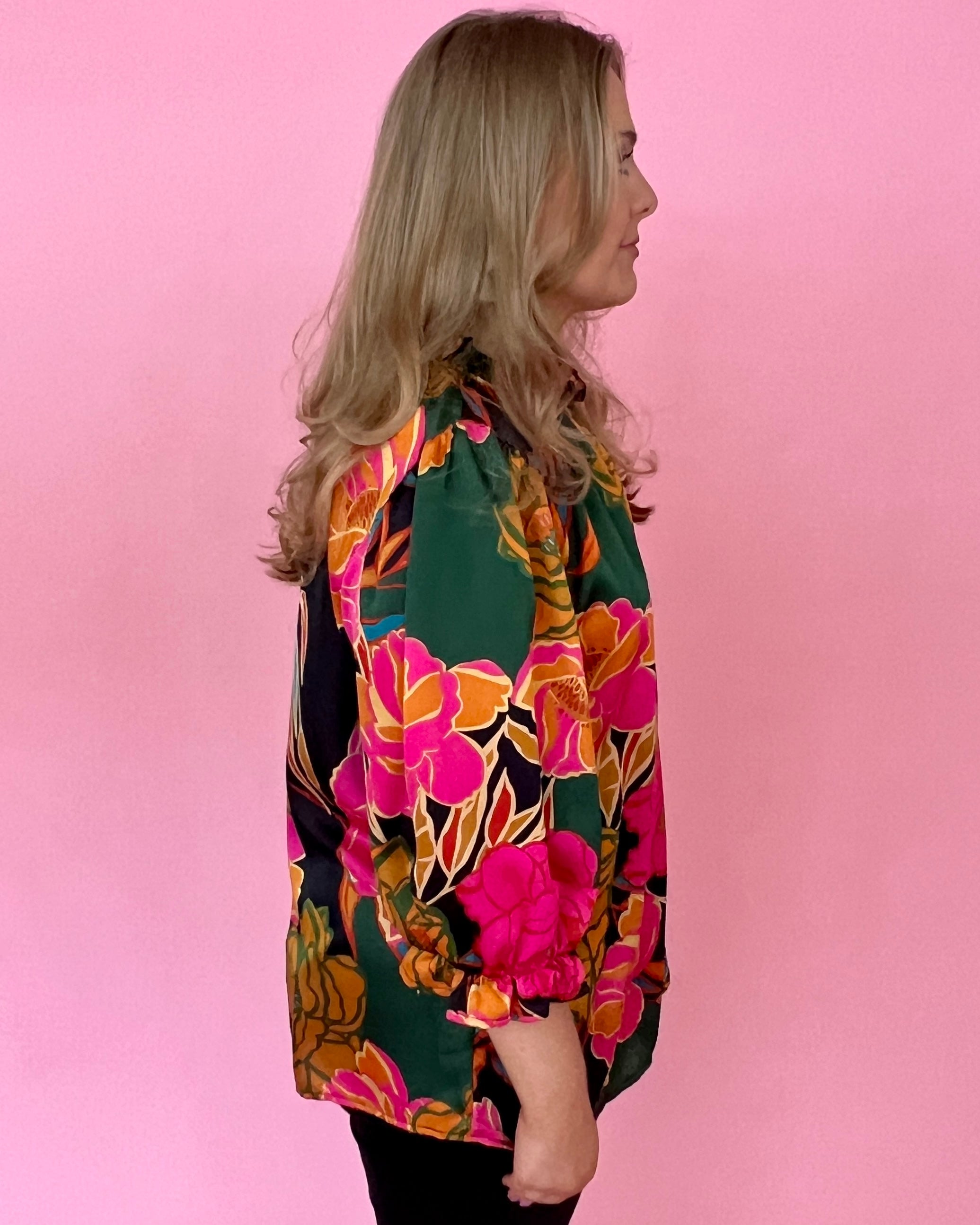Endless Love Black Green Plus Floral High Neck Top-Shop-Womens-Boutique-Clothing