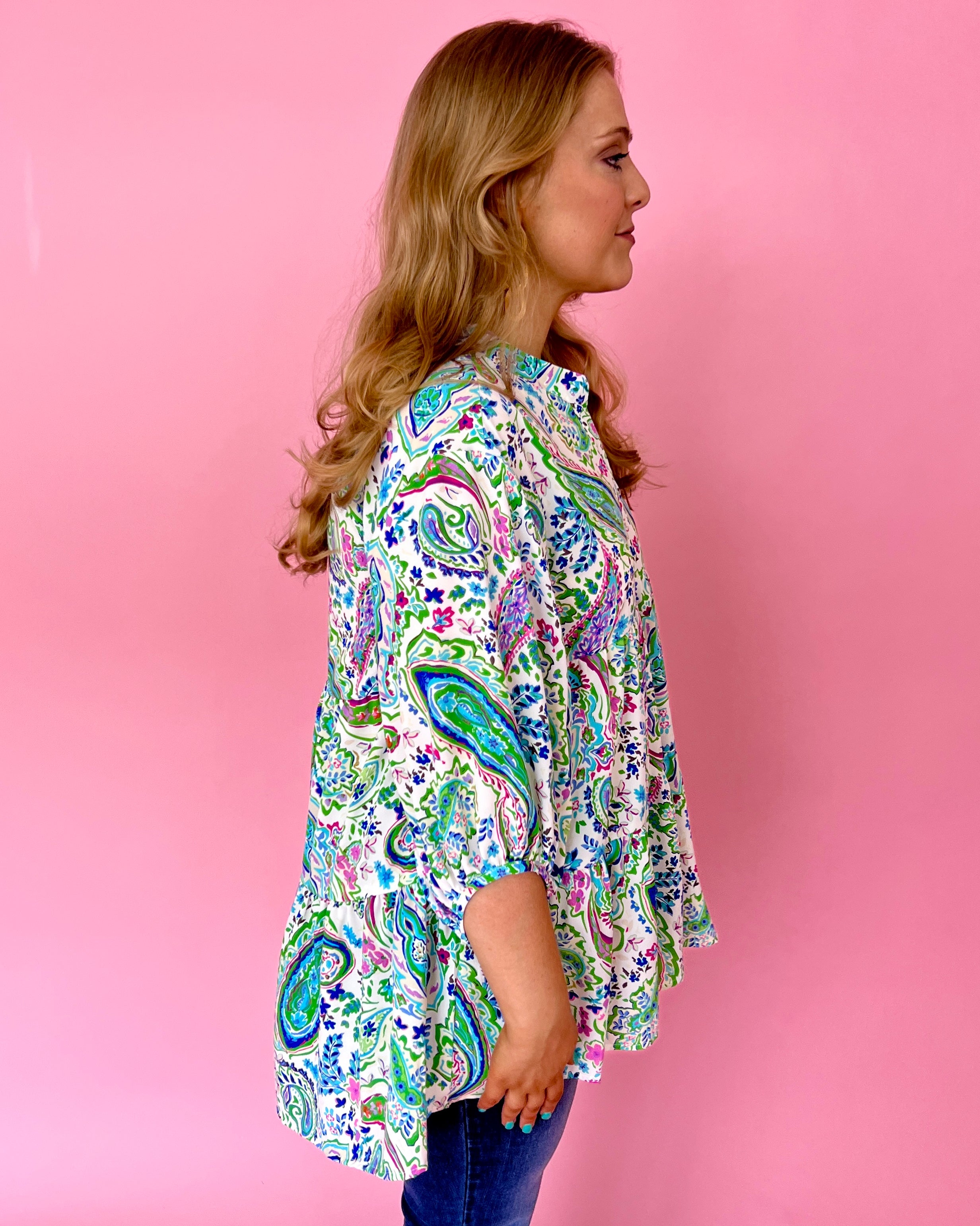 Free Your Mind Green Plus Printed Split Neck Top-Shop-Womens-Boutique-Clothing