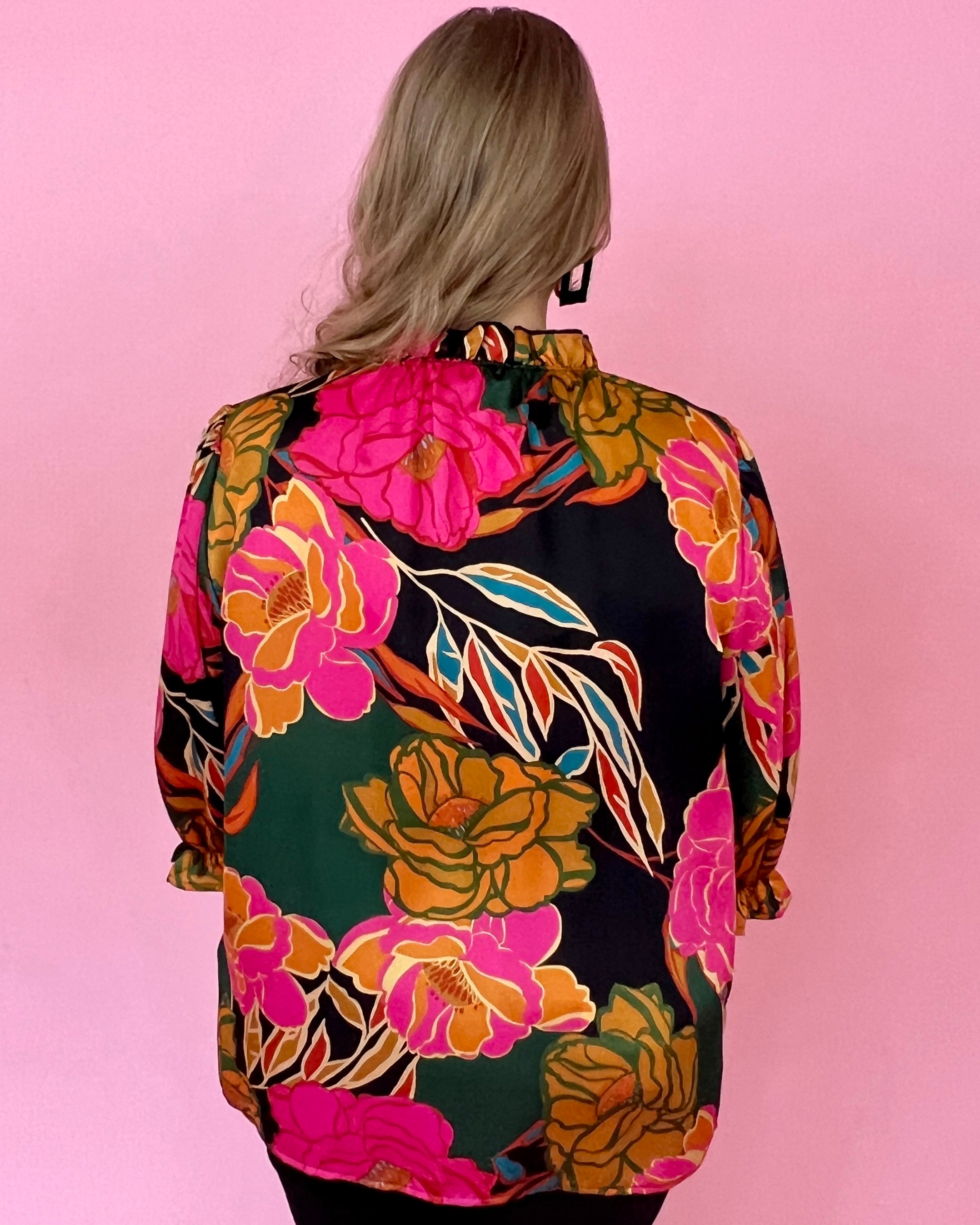 Endless Love Black Green Plus Floral High Neck Top-Shop-Womens-Boutique-Clothing