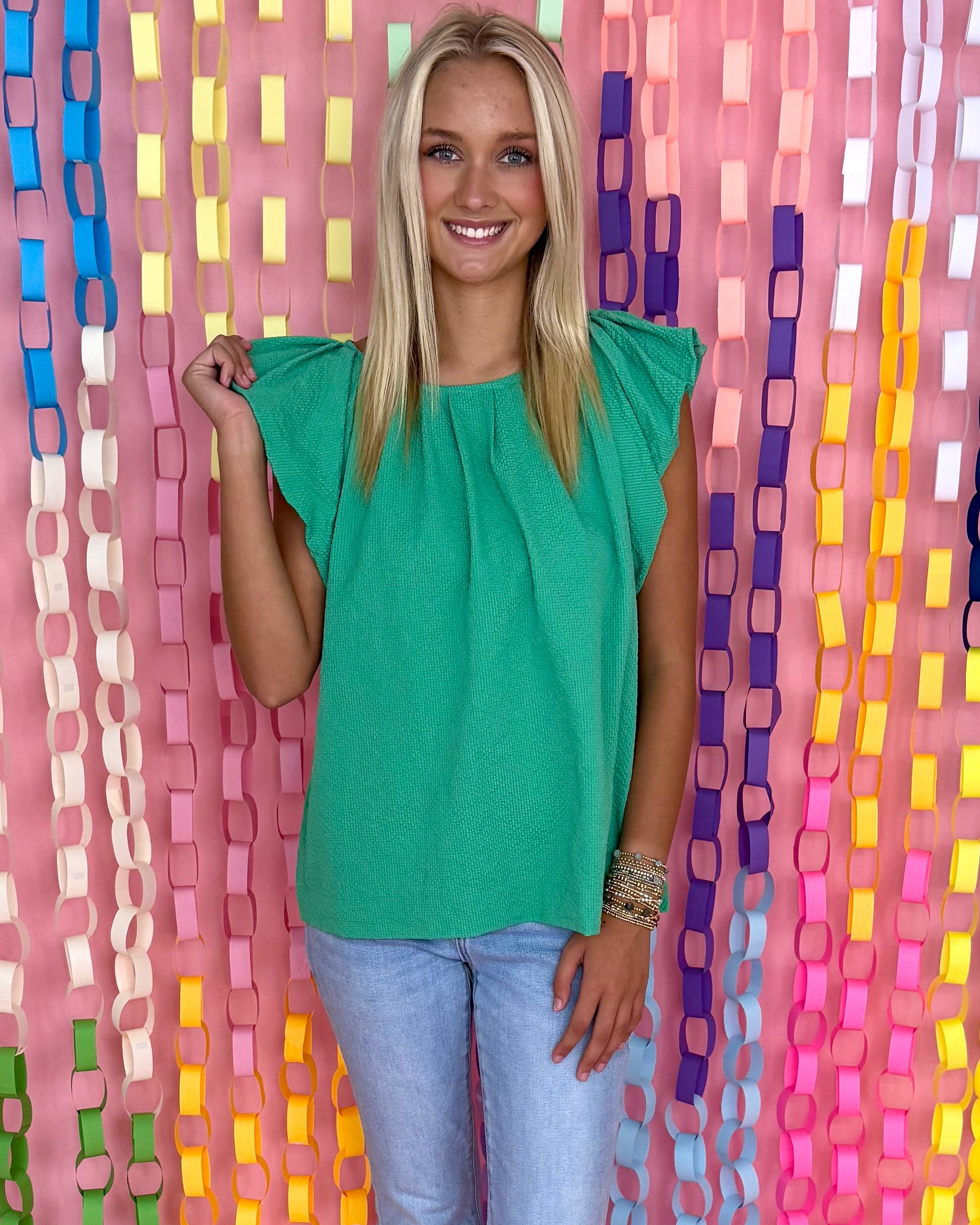 Sunny Refresh Green Pleated Flutter Top-Shop-Womens-Boutique-Clothing