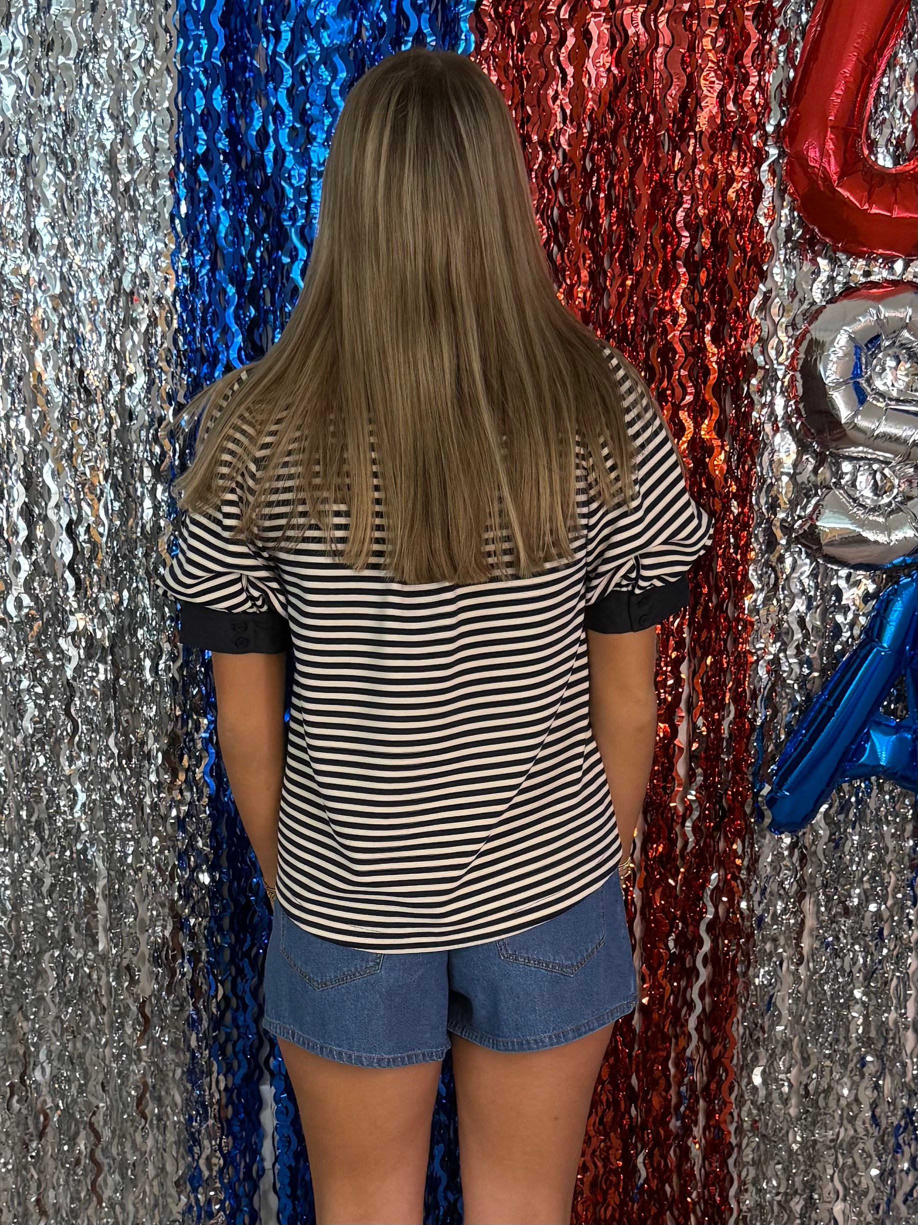 Always In Style Navy Stripe V Yoke Top-Shop-Womens-Boutique-Clothing