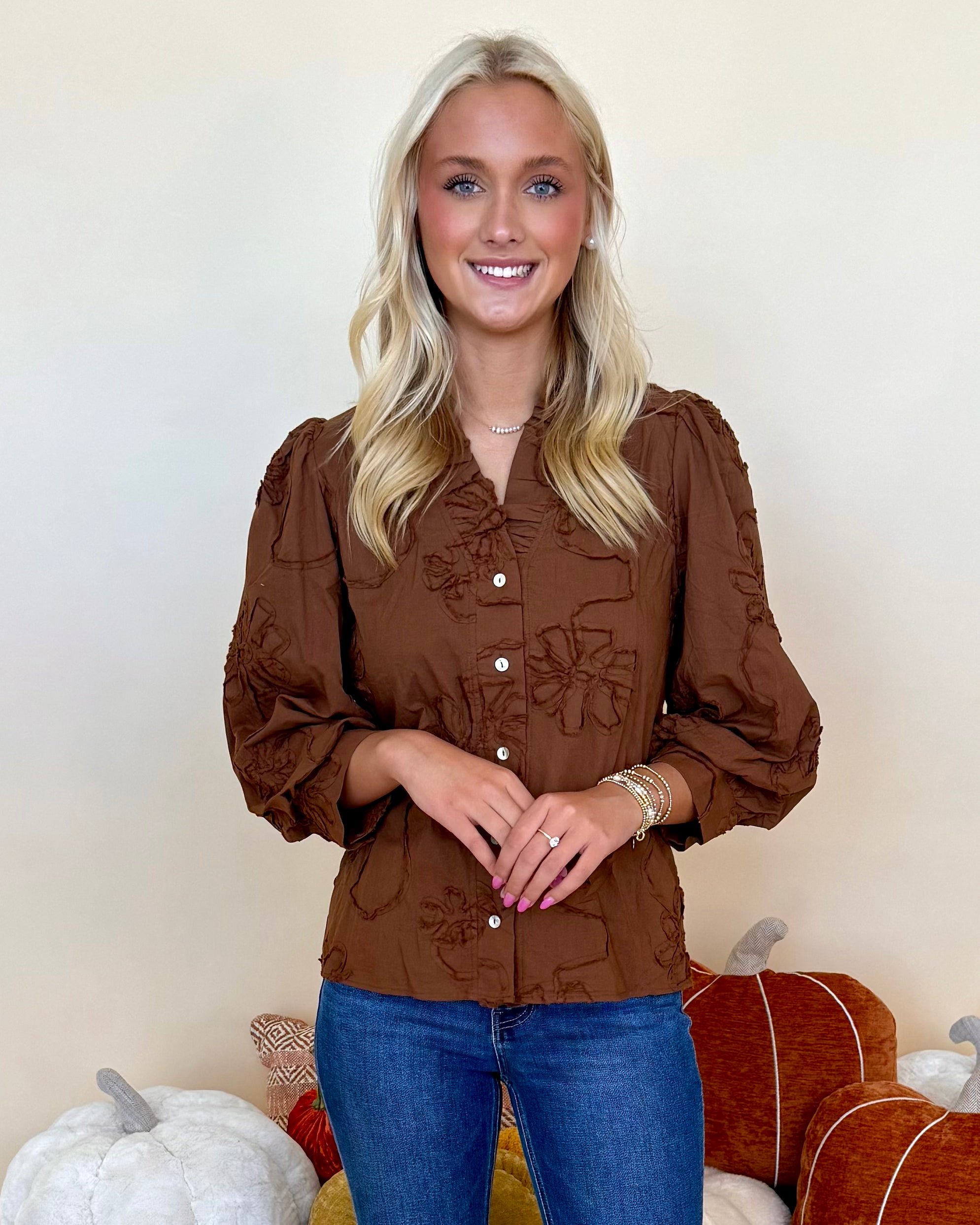 Best In Bloom Brown Embroidered Top-Shop-Womens-Boutique-Clothing