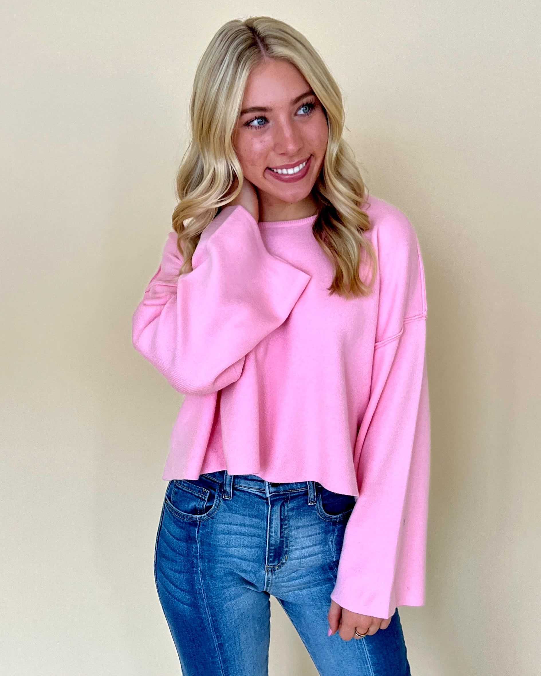 Put You First Bubble Gum Sweater-Shop-Womens-Boutique-Clothing