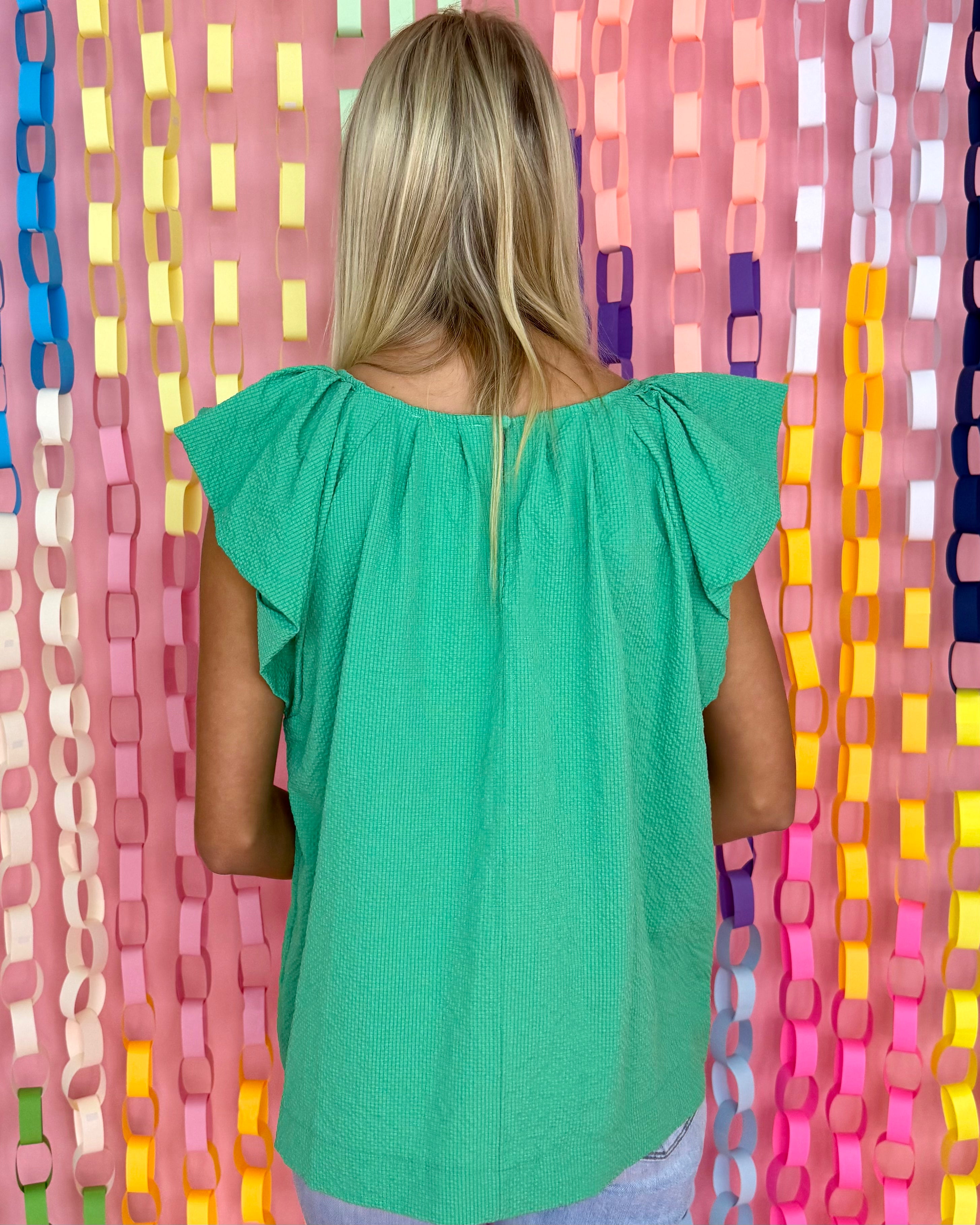 Sunny Refresh Green Pleated Flutter Top-Shop-Womens-Boutique-Clothing