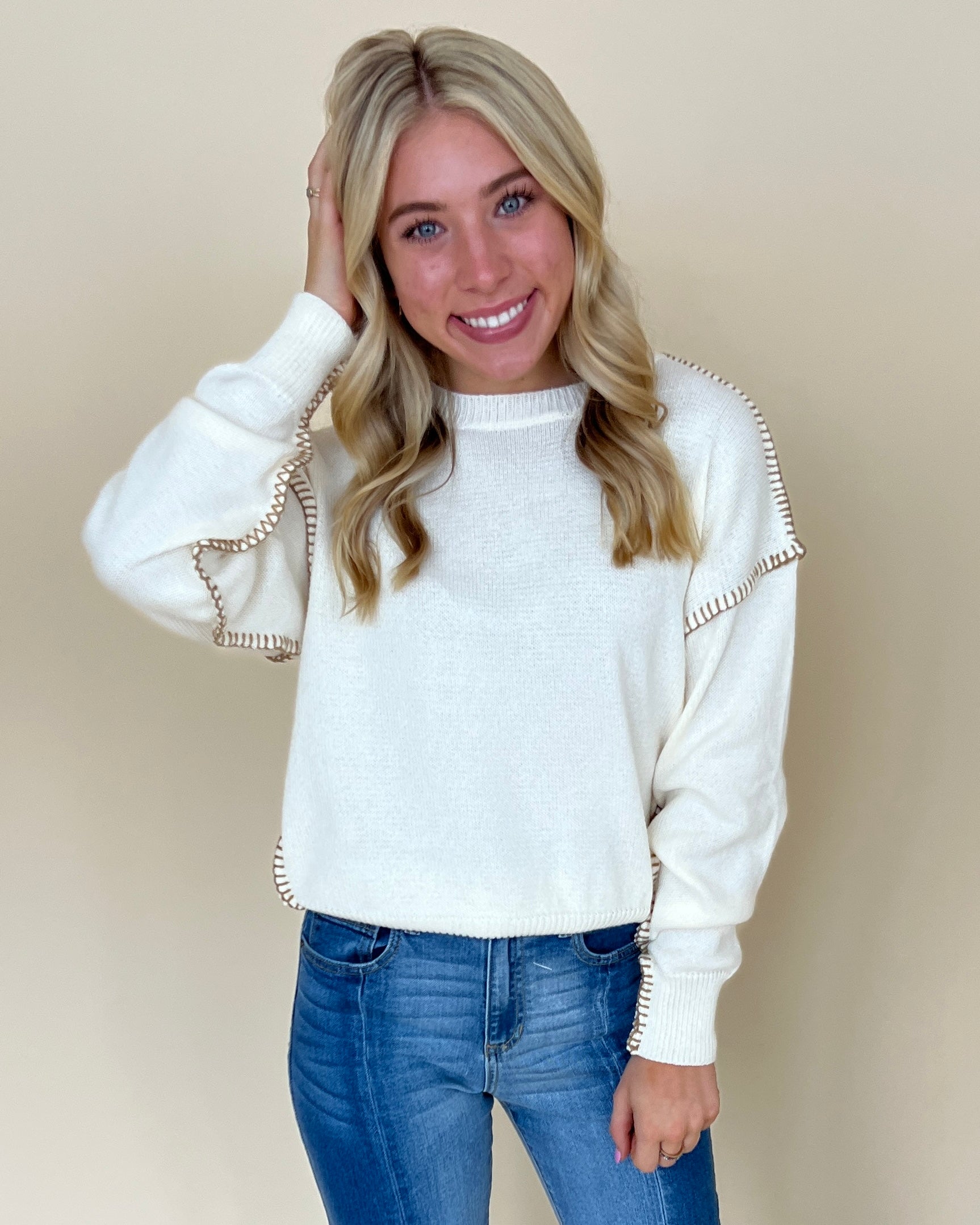 Hear Me Out Off White Pullover Sweater-Shop-Womens-Boutique-Clothing
