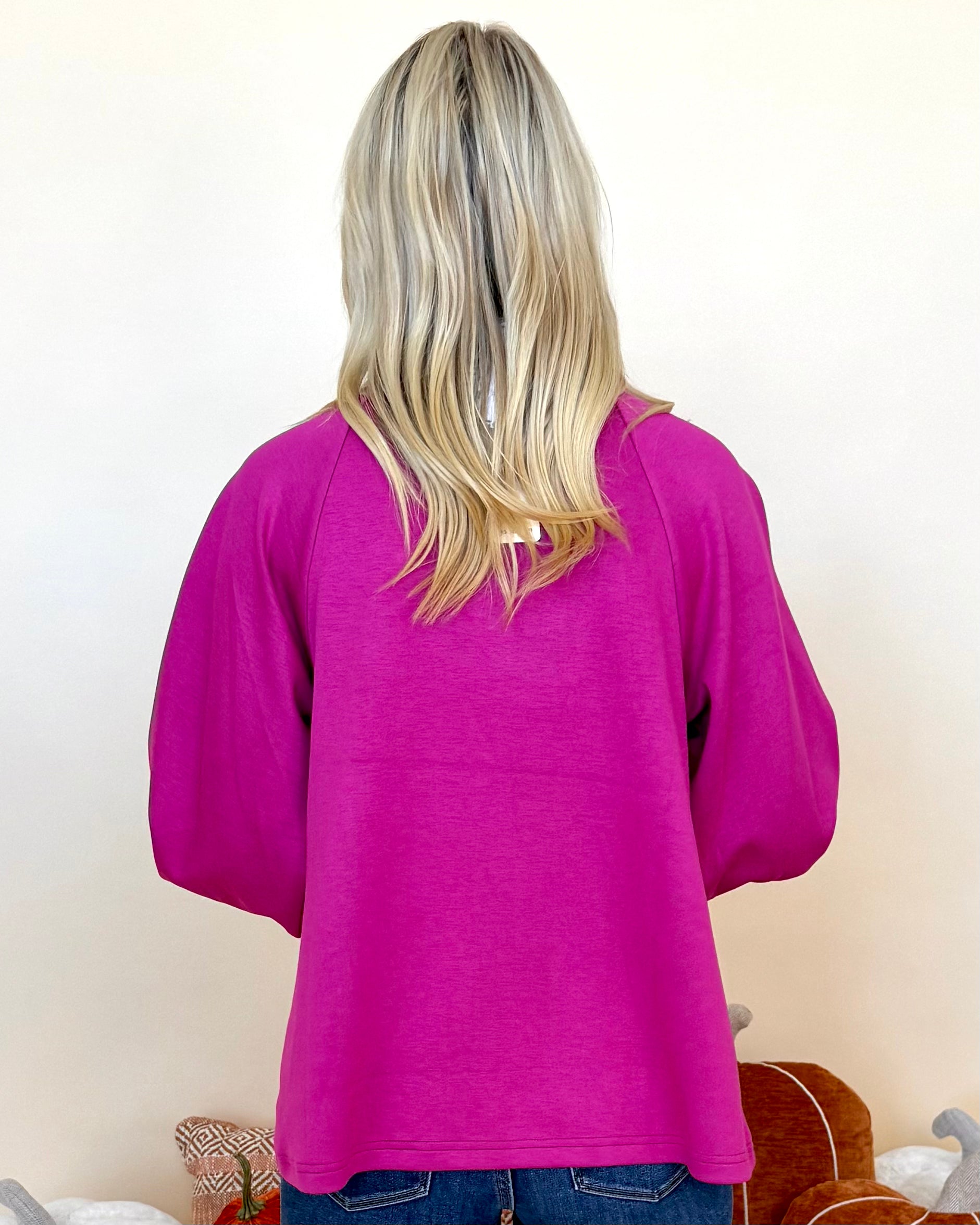 Thinking Of You Magenta Raglan V-Neck Top-Shop-Womens-Boutique-Clothing