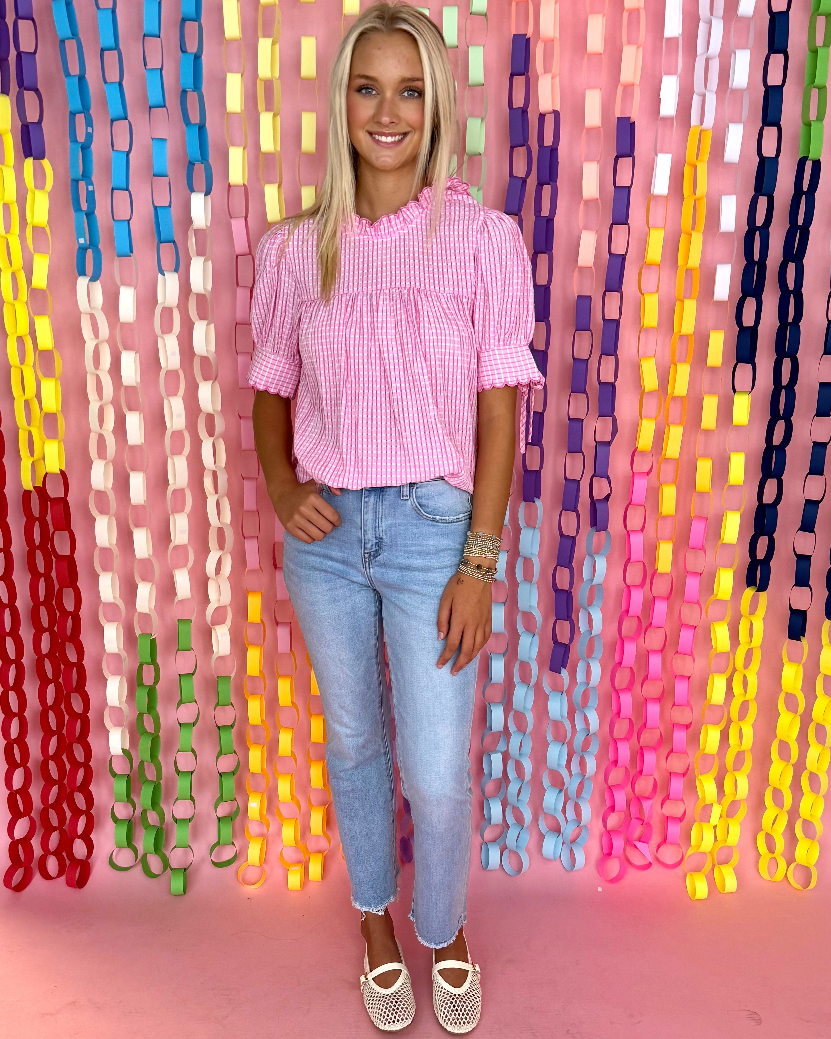 Sweet Personality Bubble Pink Seersucker Top-Shop-Womens-Boutique-Clothing