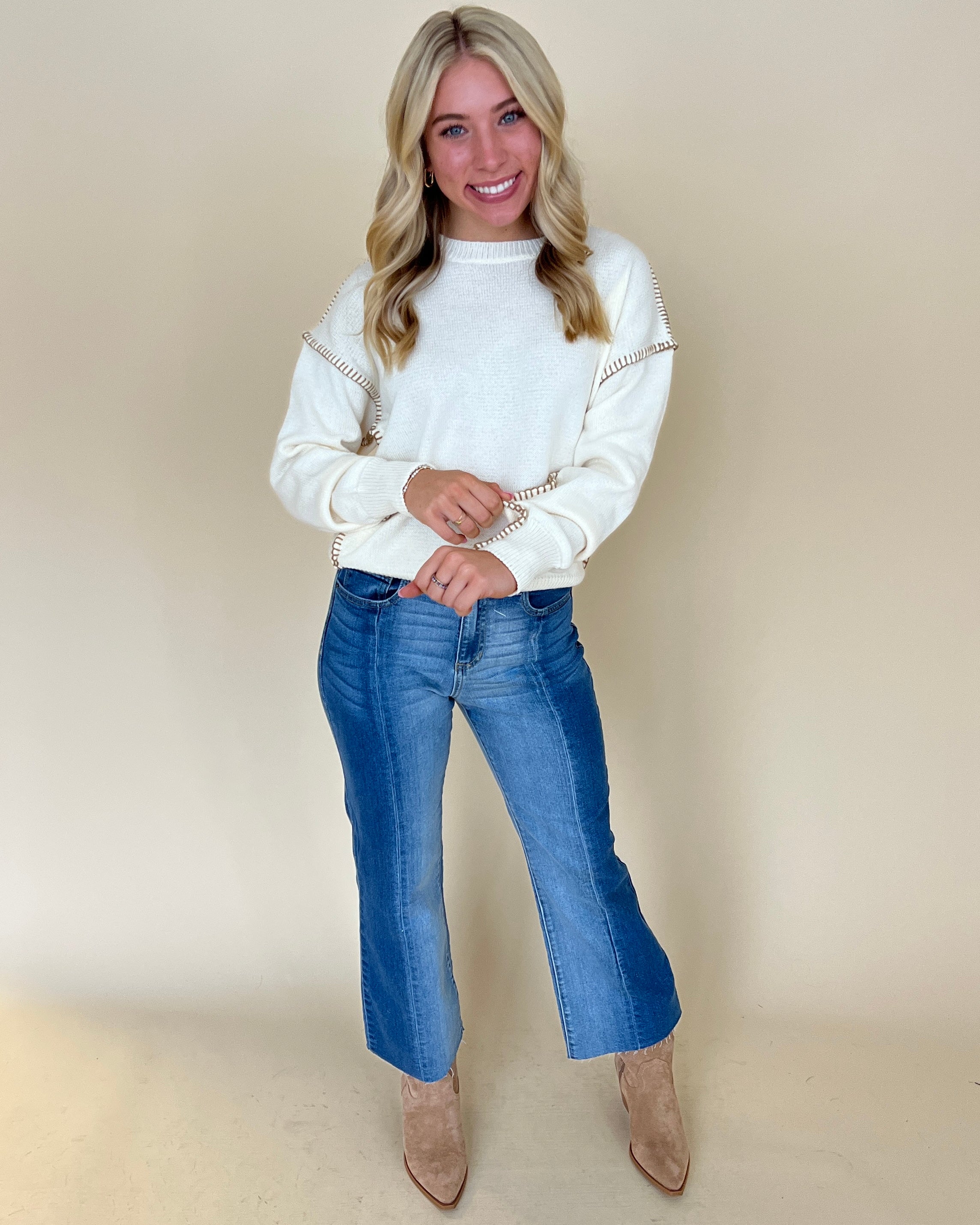 Hear Me Out Off White Pullover Sweater-Shop-Womens-Boutique-Clothing