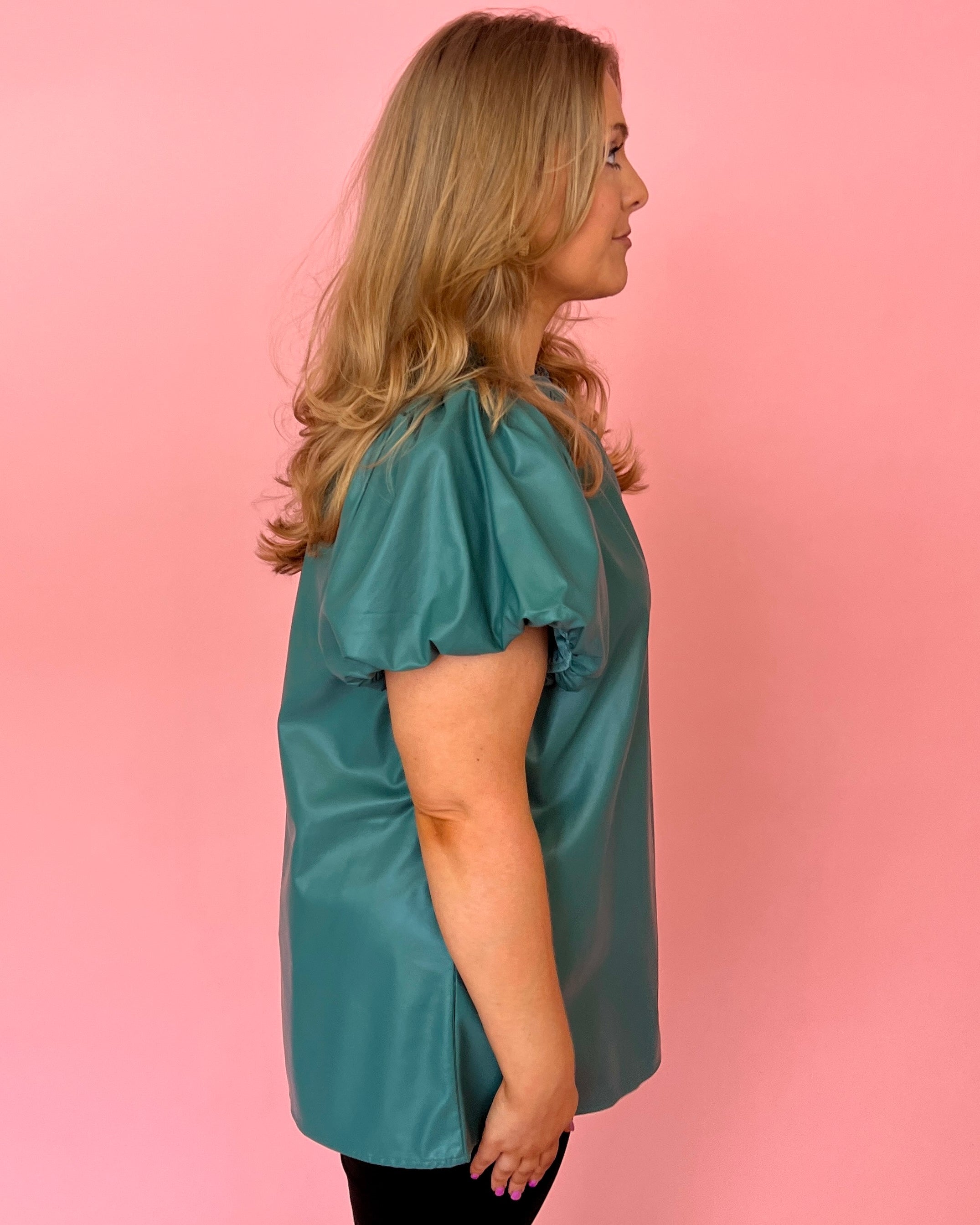 Could Be The One Teal Green Plus Split Neck Top-Shop-Womens-Boutique-Clothing