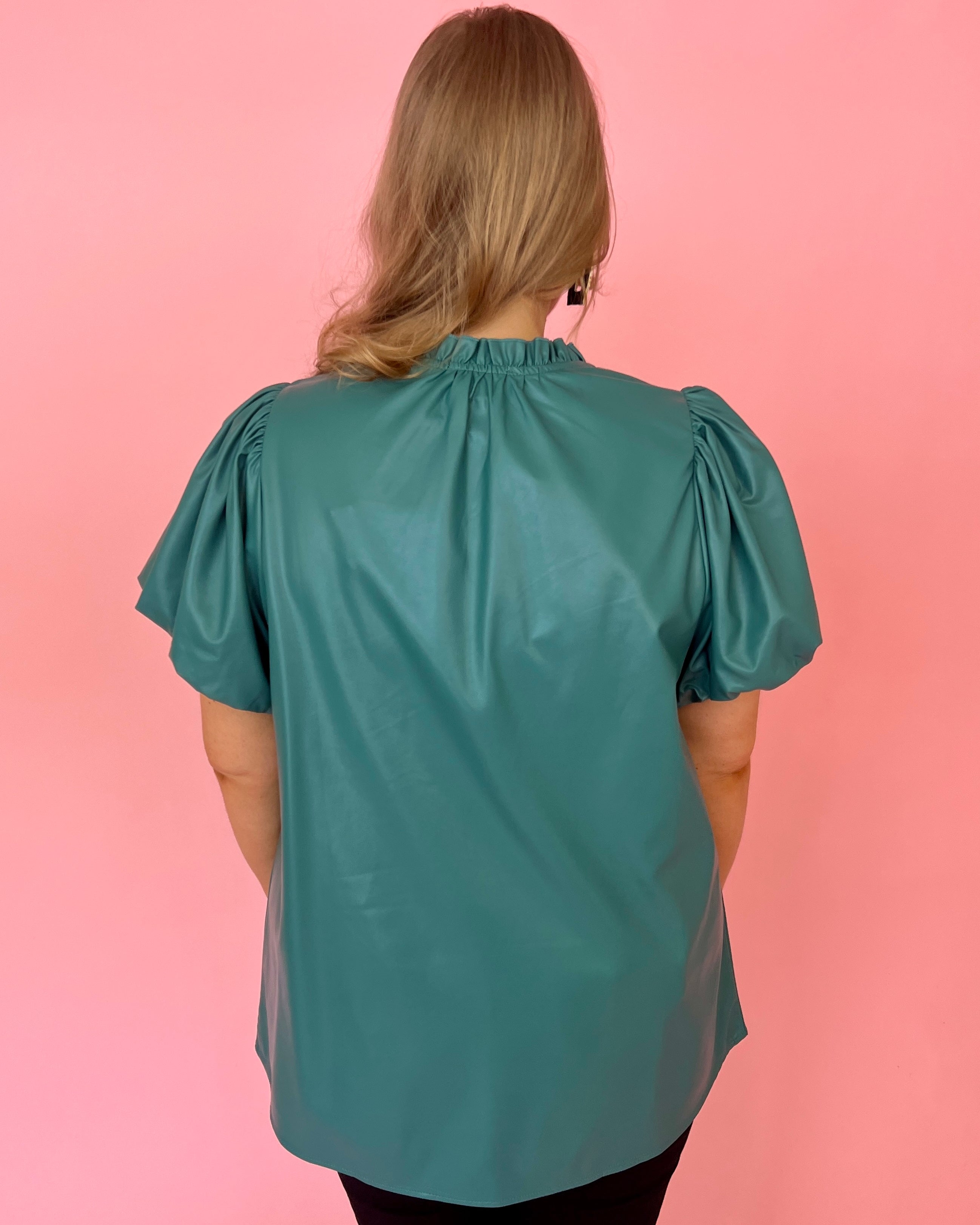 Could Be The One Teal Green Plus Split Neck Top-Shop-Womens-Boutique-Clothing