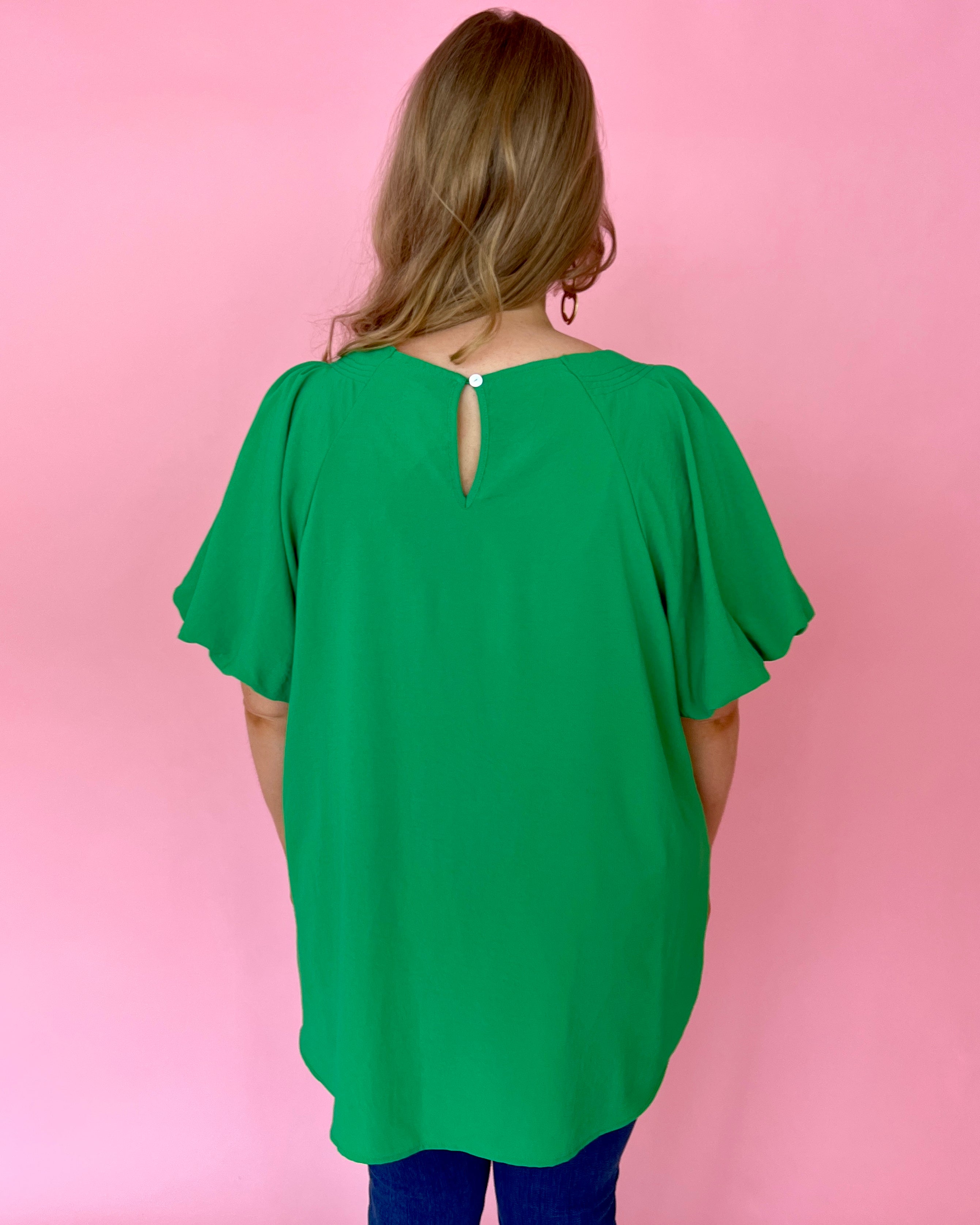 My Dearest Darling Kelly Green Plus Puff Sleeve Round Neck Top-Shop-Womens-Boutique-Clothing