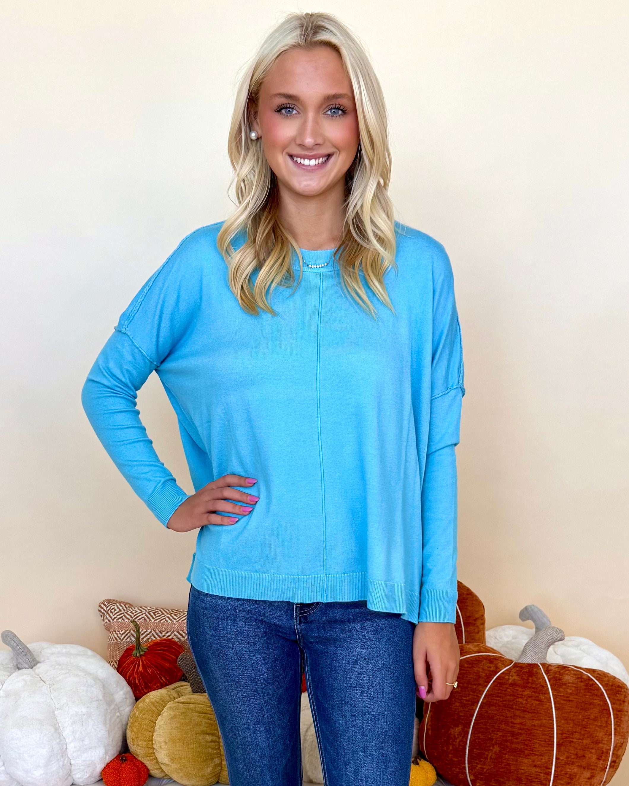 Running Around Aqua Lightweight Sweater-Shop-Womens-Boutique-Clothing