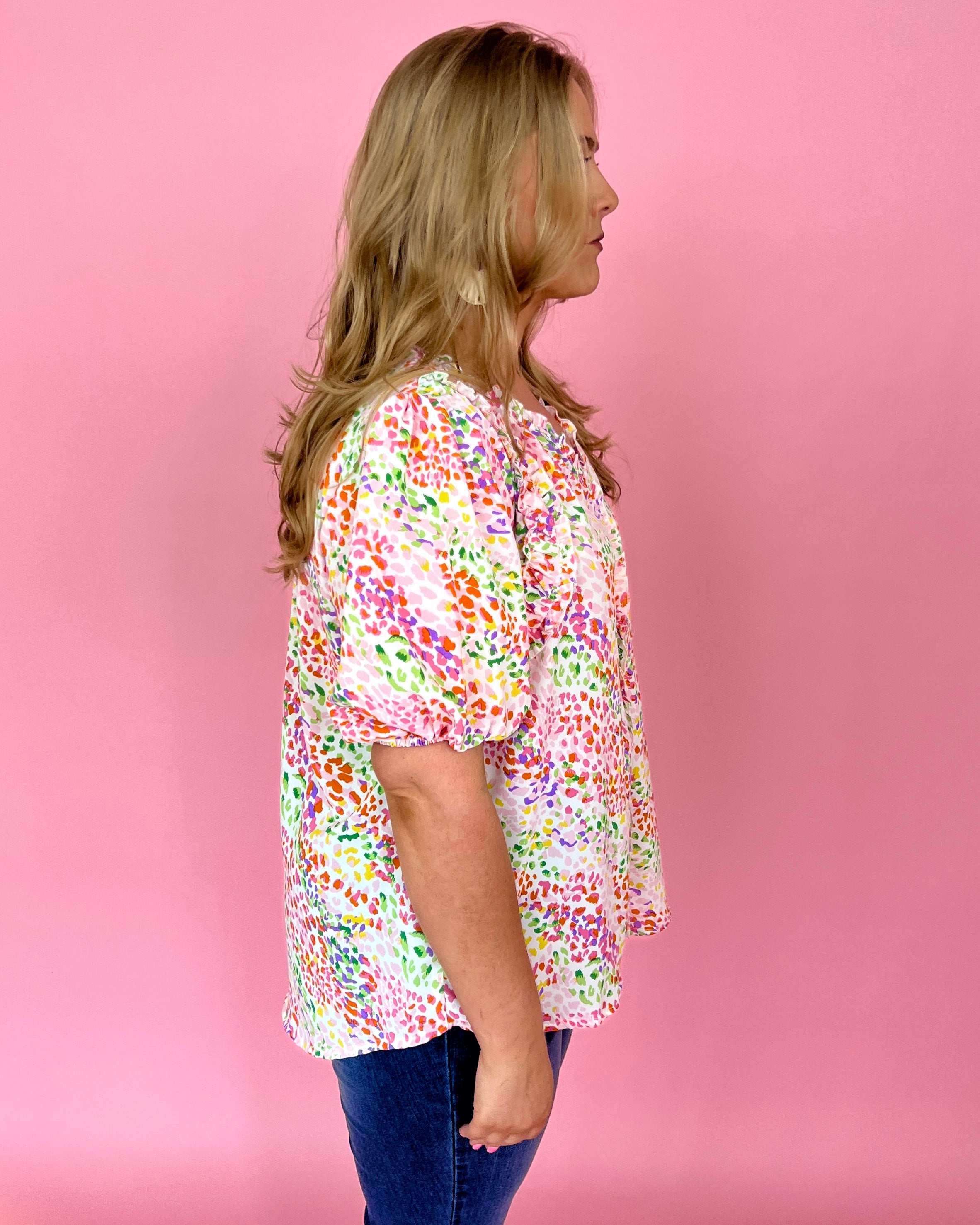 Take My Hand Pink Plus Abstract Print Split Neck Top-Shop-Womens-Boutique-Clothing