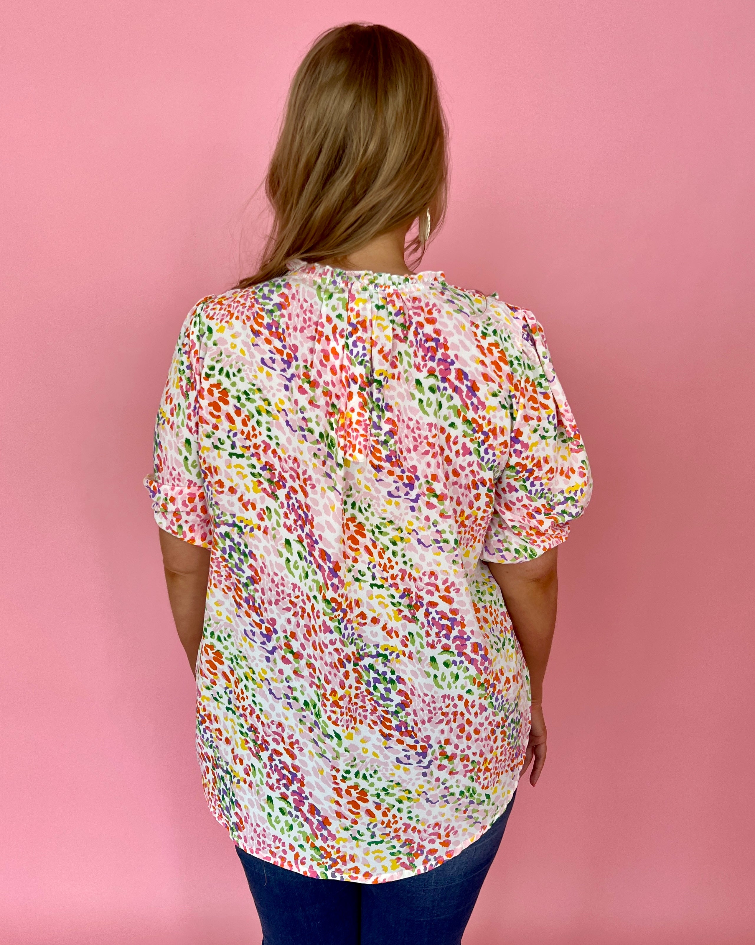 Take My Hand Pink Plus Abstract Print Split Neck Top-Shop-Womens-Boutique-Clothing