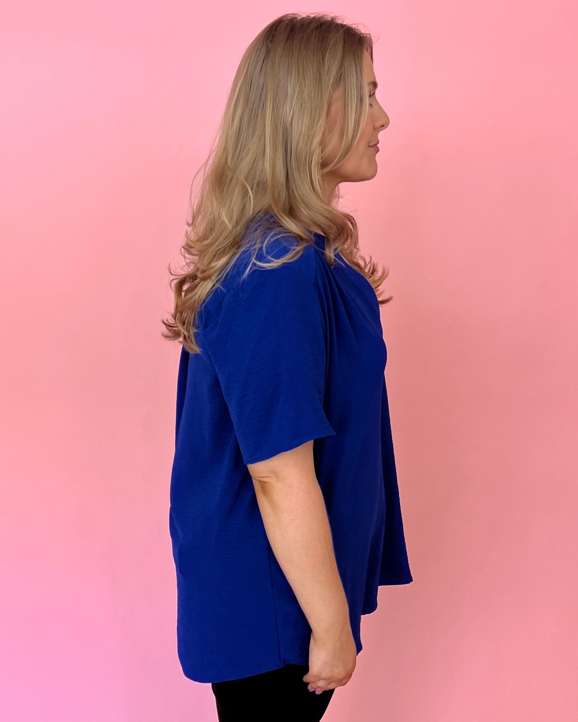 Clear To Me Royal Plus V Neck Placket Top-Shop-Womens-Boutique-Clothing
