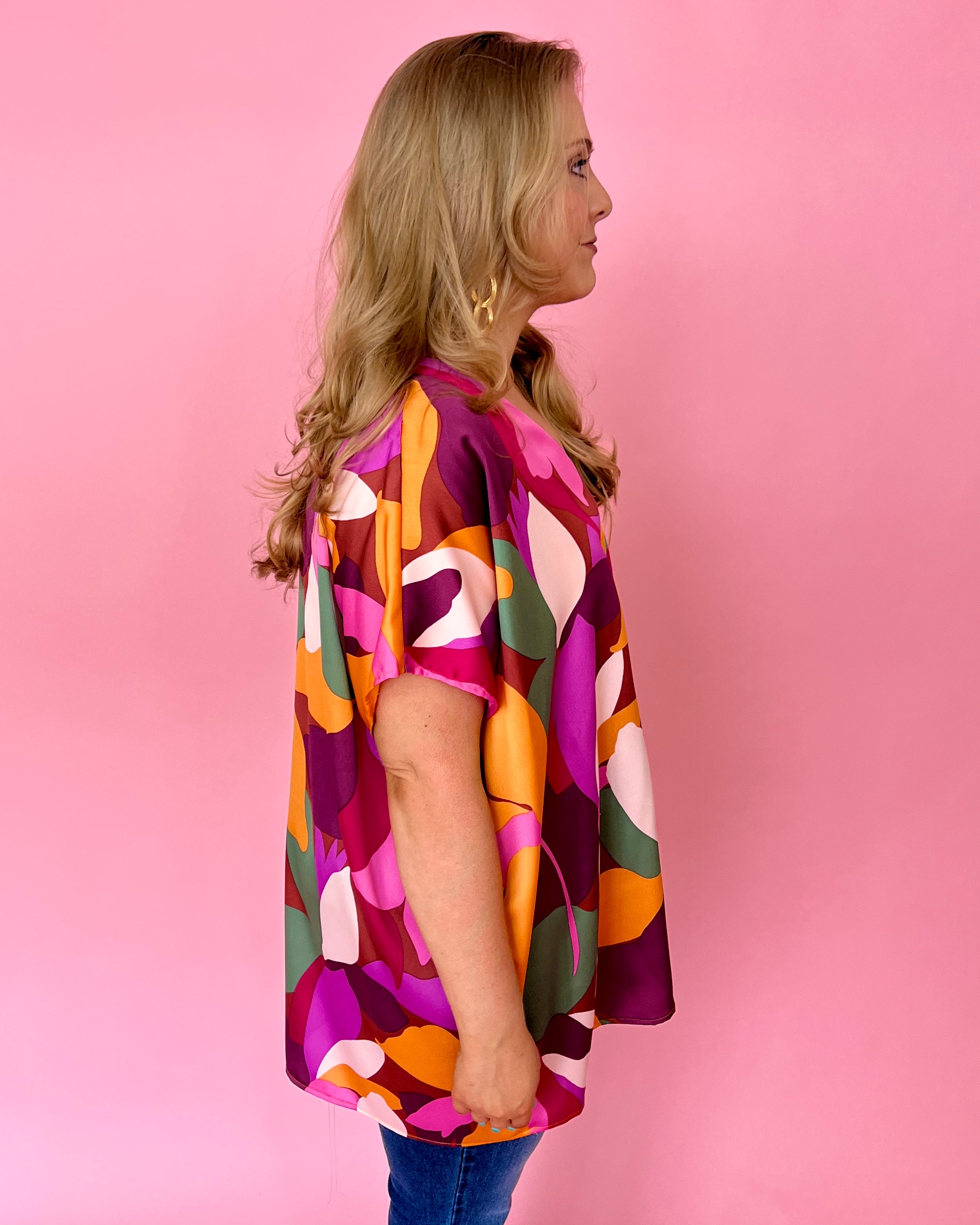 Round It Up Burgundy Plus Floral V-neck Top-Shop-Womens-Boutique-Clothing