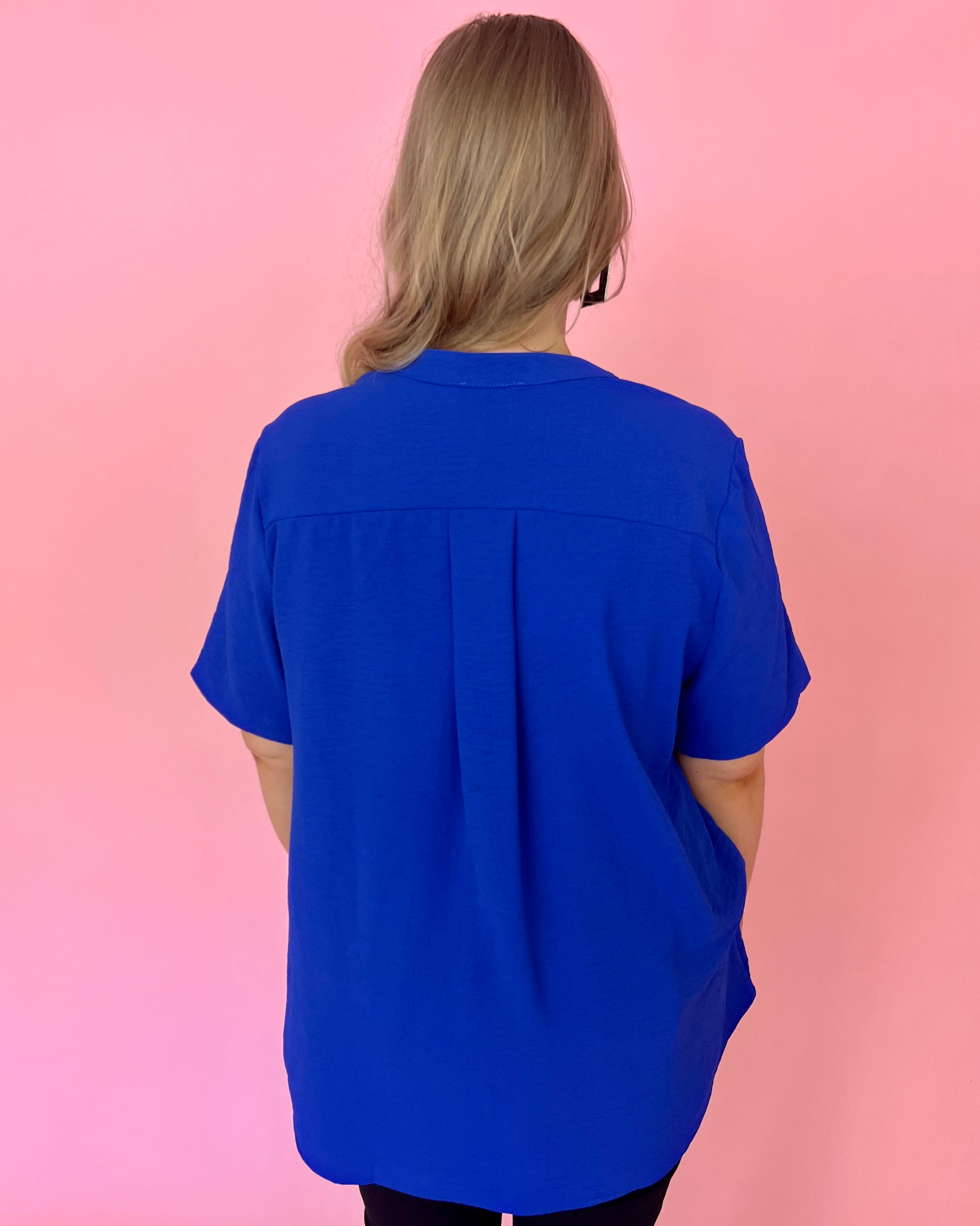 Clear To Me Royal Plus V Neck Placket Top-Shop-Womens-Boutique-Clothing
