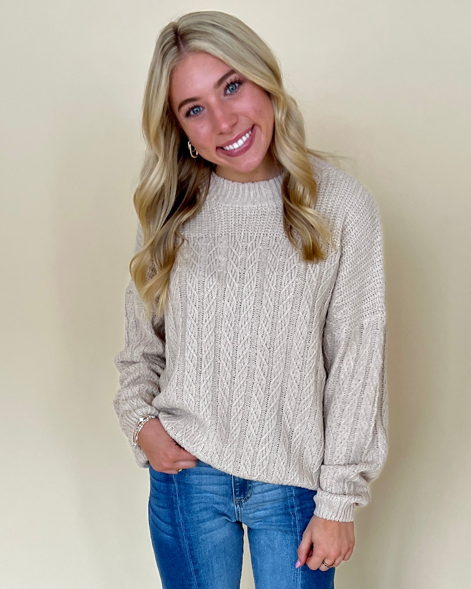 More To Say Sand Crochet Knit Sweater-Shop-Womens-Boutique-Clothing