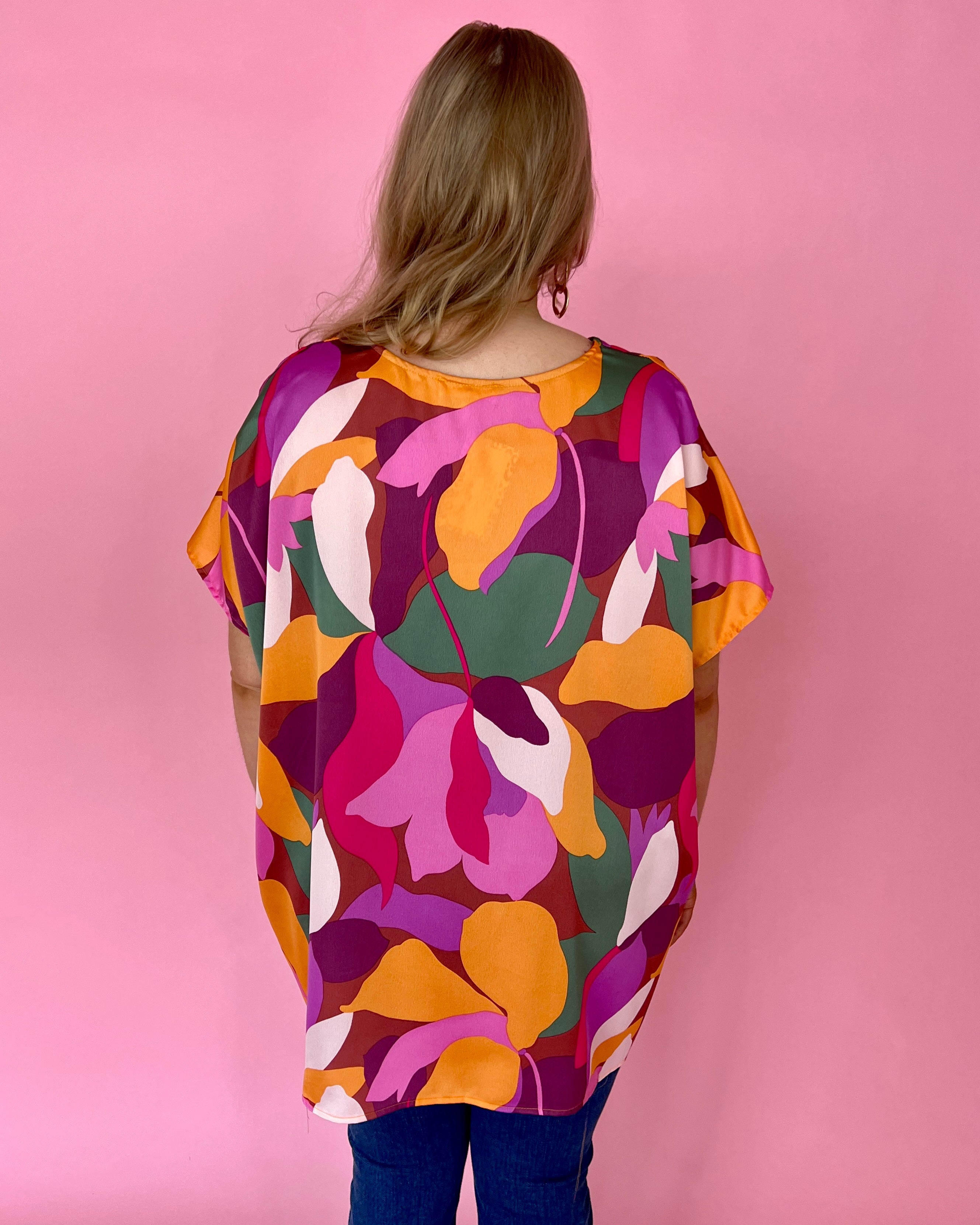 Round It Up Burgundy Plus Floral V-neck Top-Shop-Womens-Boutique-Clothing