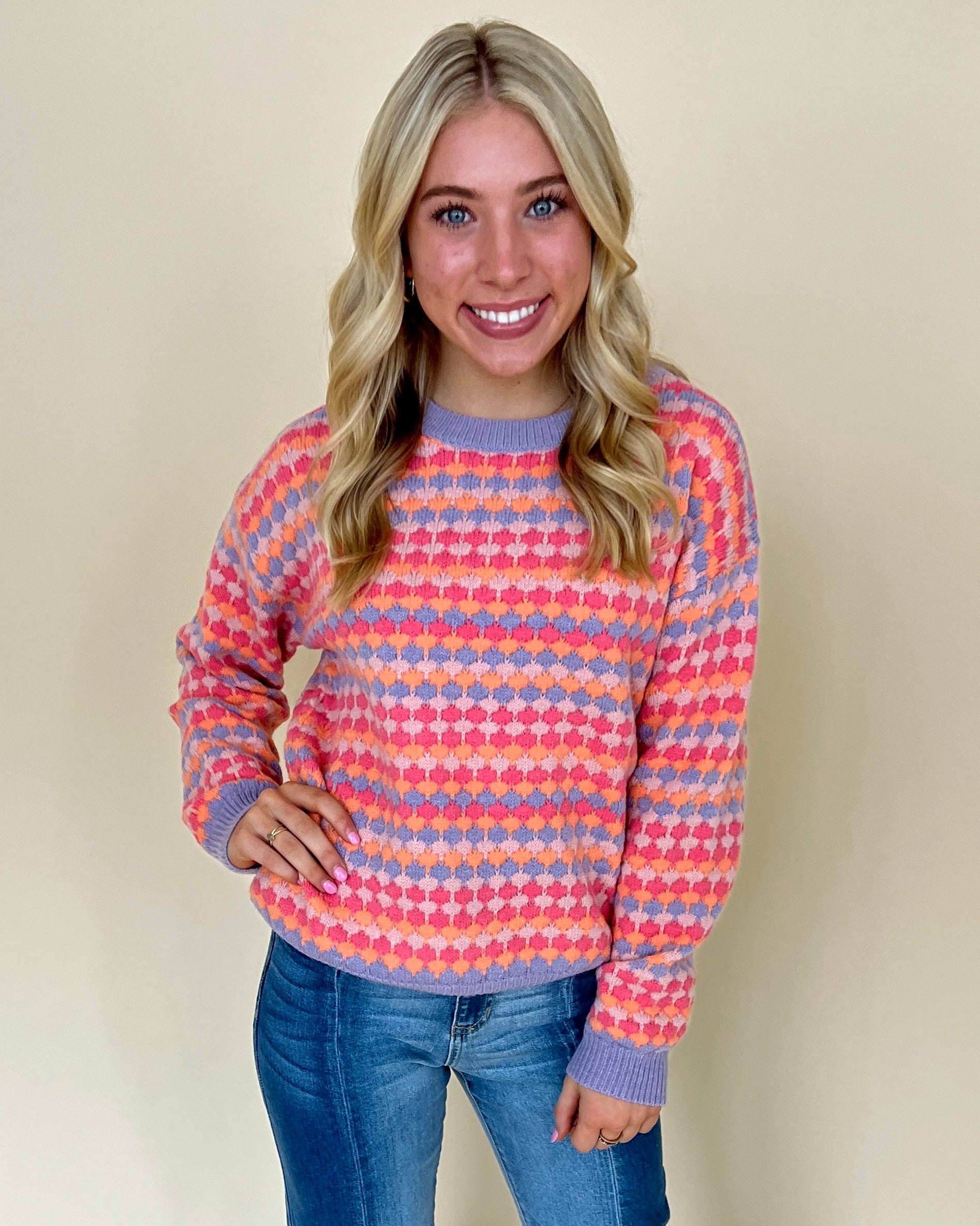 Always Fun Lavender Multi Colored Sweater