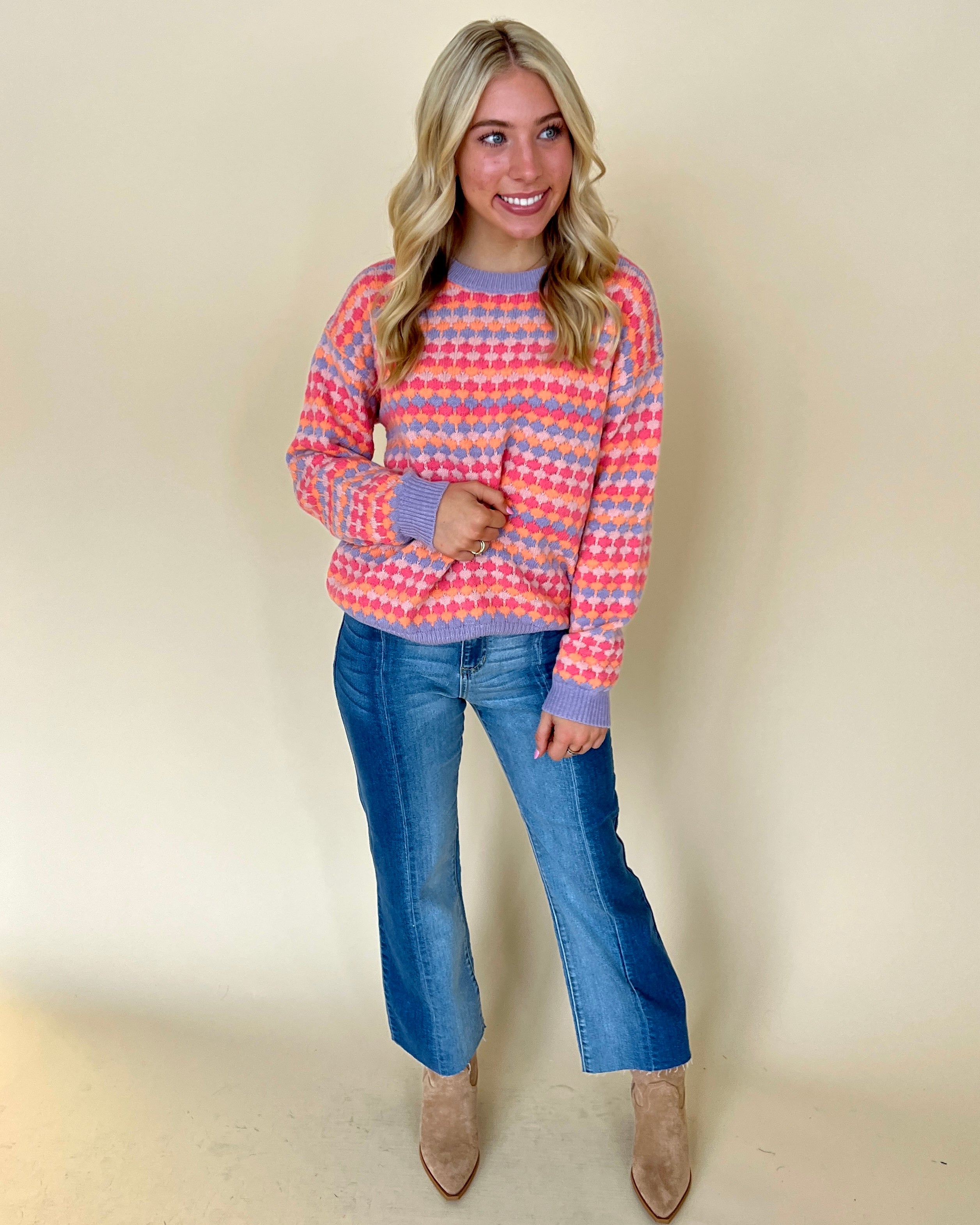 Always Fun Lavender Multi Colored Sweater-Shop-Womens-Boutique-Clothing