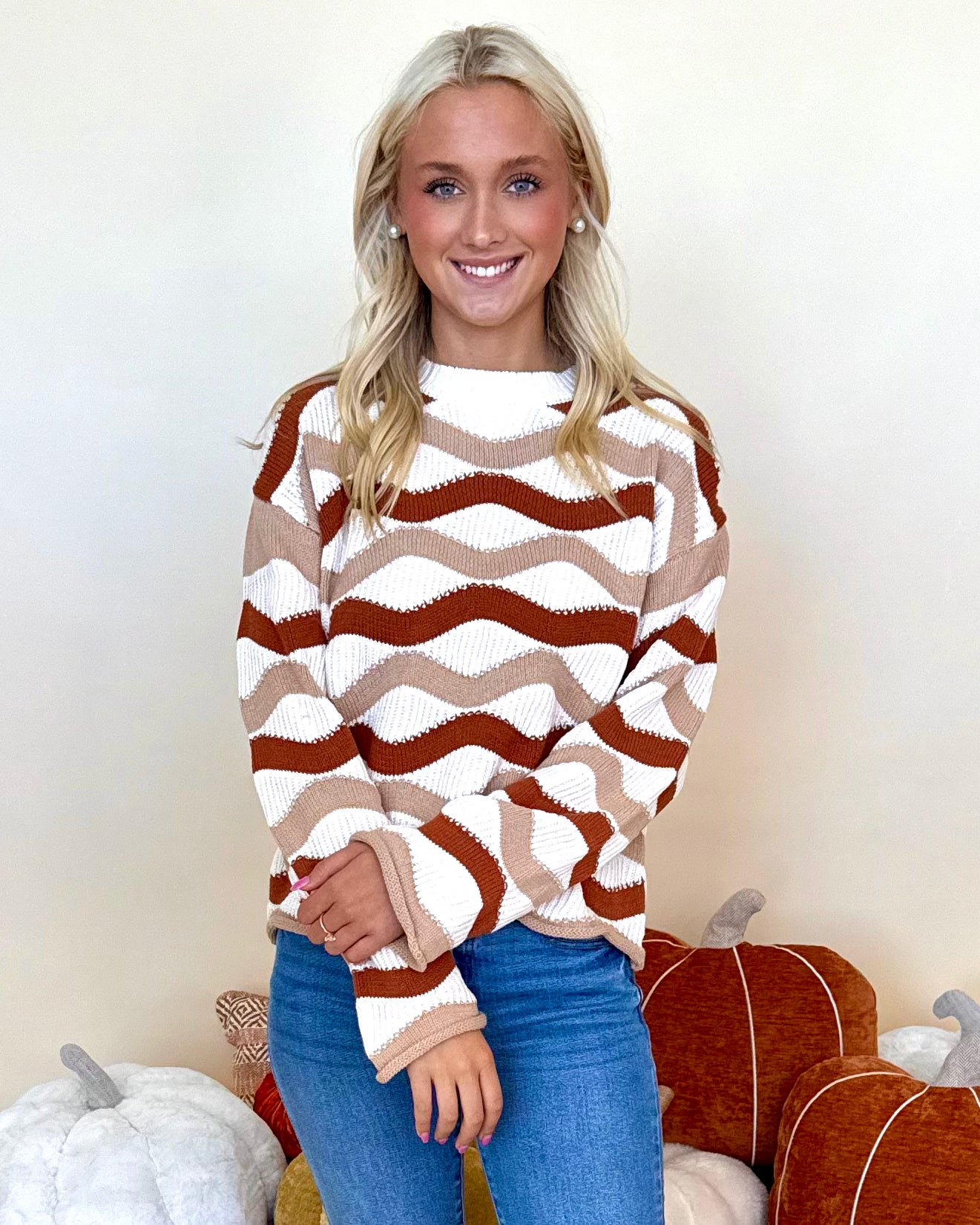 Crazy For It Taupe/Caramel Wavy Sweater-Shop-Womens-Boutique-Clothing