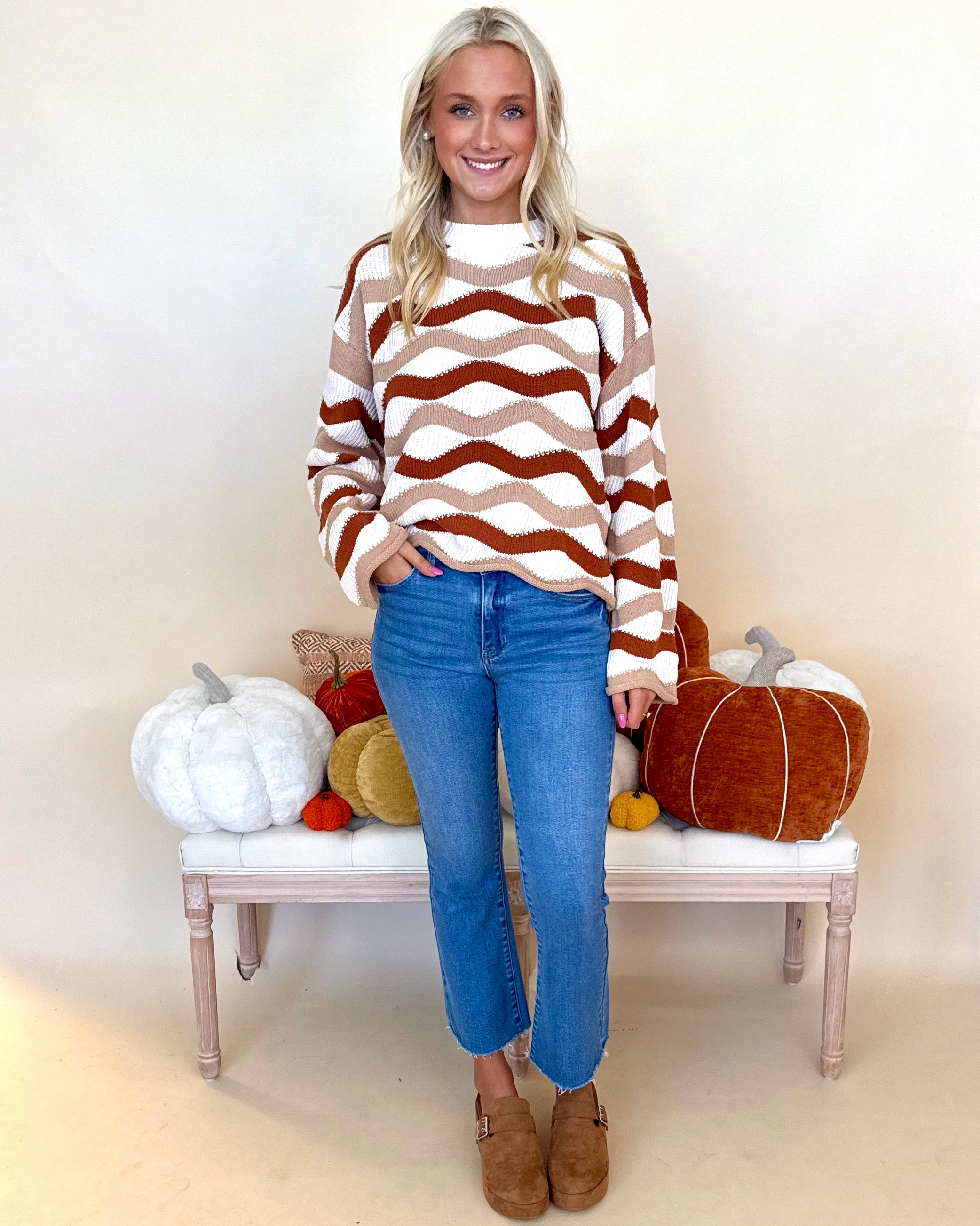 Crazy For It Taupe/Caramel Wavy Sweater-Shop-Womens-Boutique-Clothing