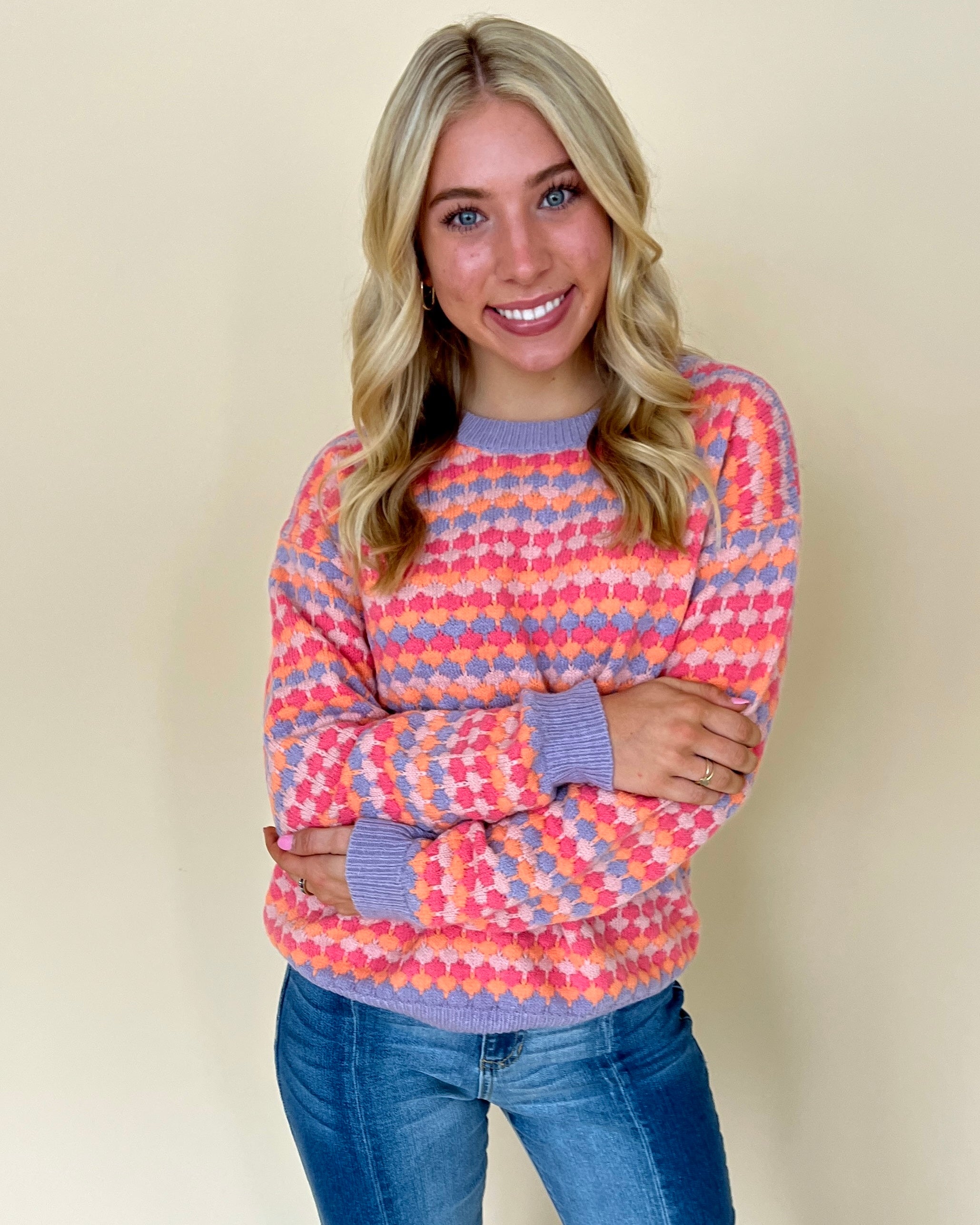 Always Fun Lavender Multi Colored Sweater-Shop-Womens-Boutique-Clothing