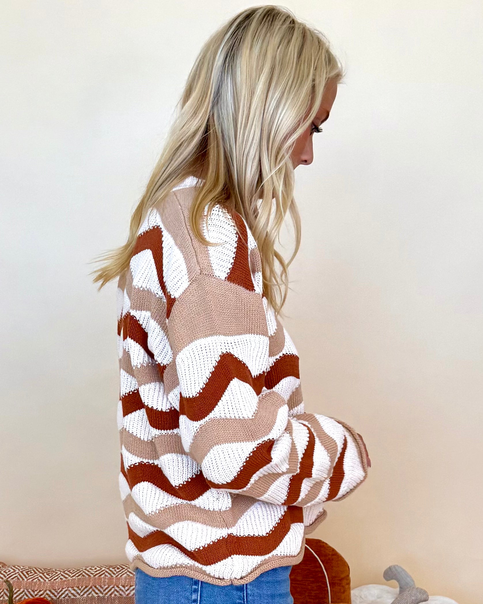Crazy For It Taupe/Caramel Wavy Sweater-Shop-Womens-Boutique-Clothing