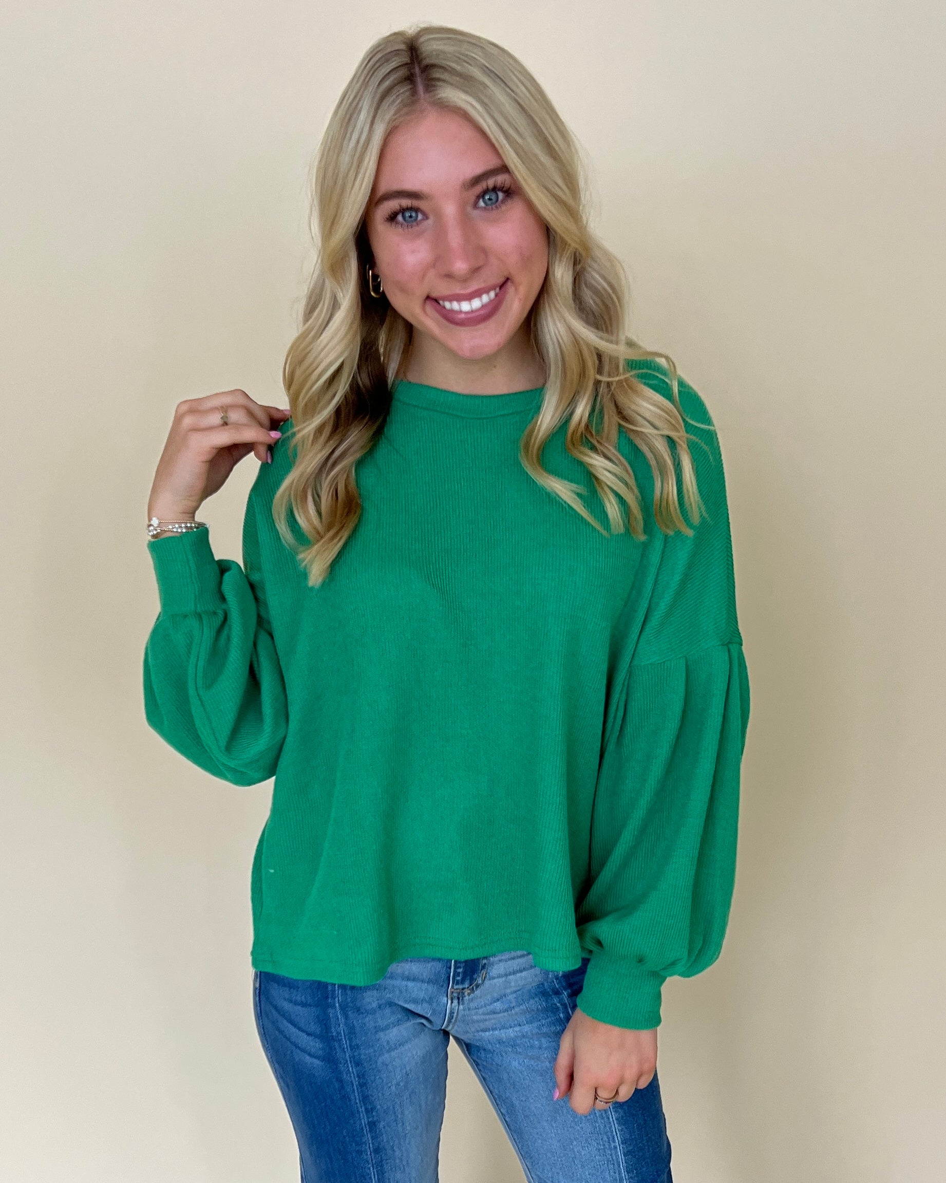 Feeling It Green Ribbed Top-Shop-Womens-Boutique-Clothing