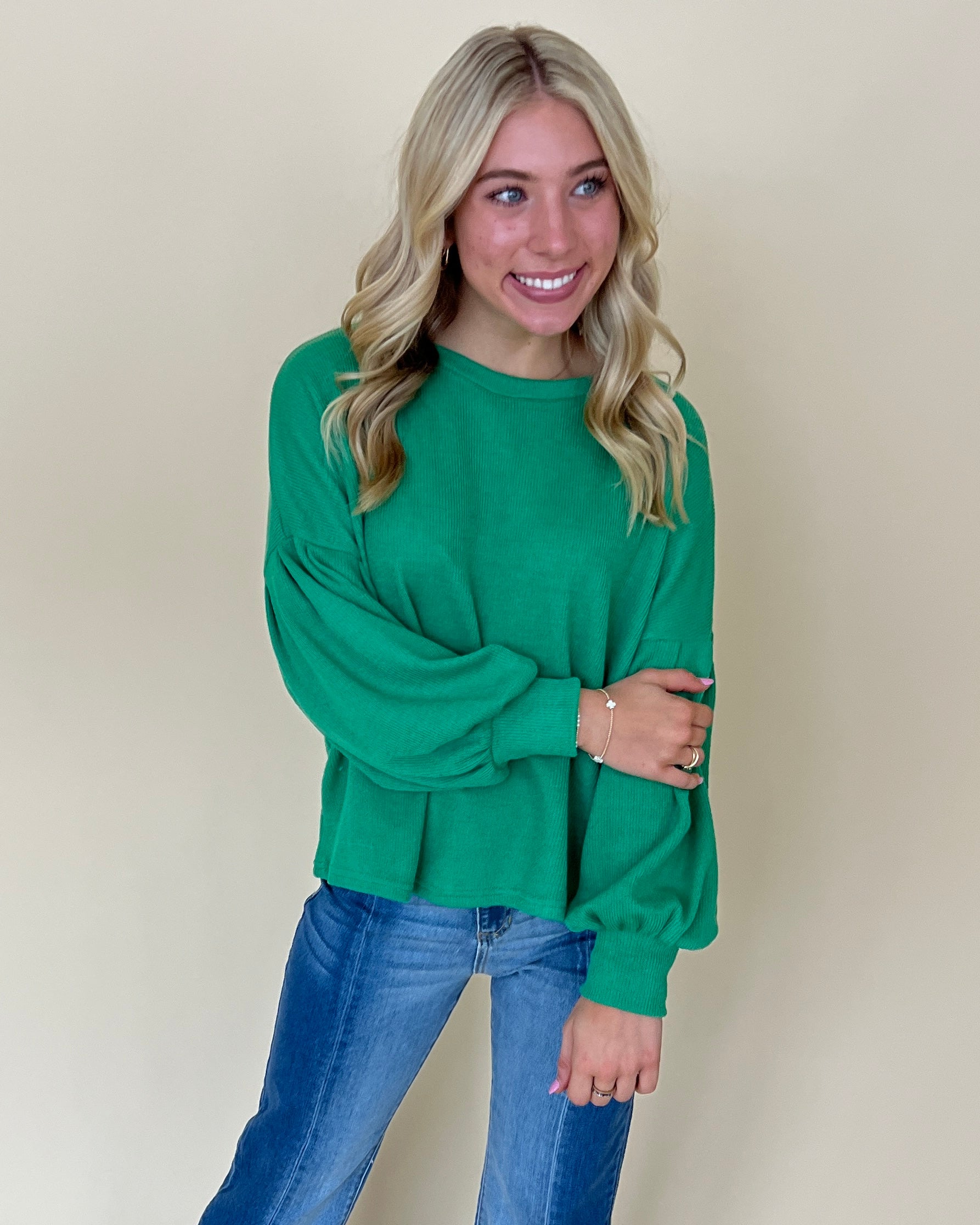 Feeling It Green Ribbed Top-Shop-Womens-Boutique-Clothing