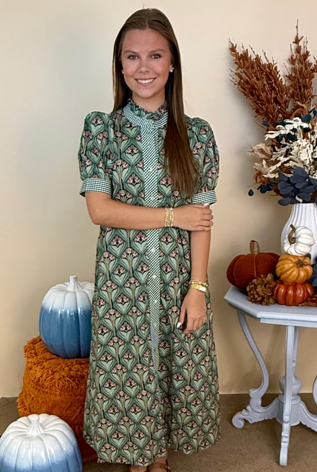All Smiles H Green Abstract Gingham Midi Dress-Shop-Womens-Boutique-Clothing