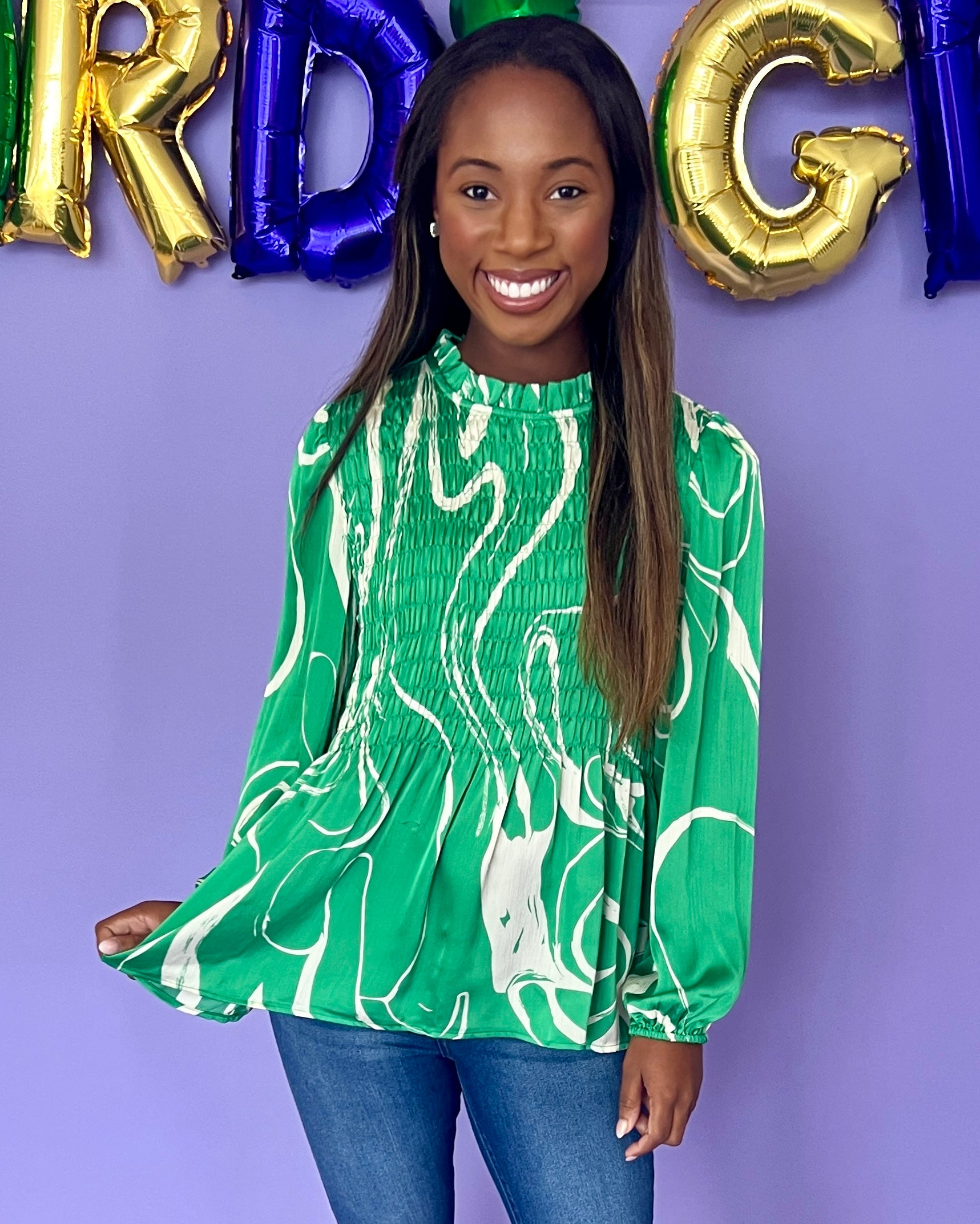 It's Possible Kelly Green Swirl Satin Top-Shop-Womens-Boutique-Clothing