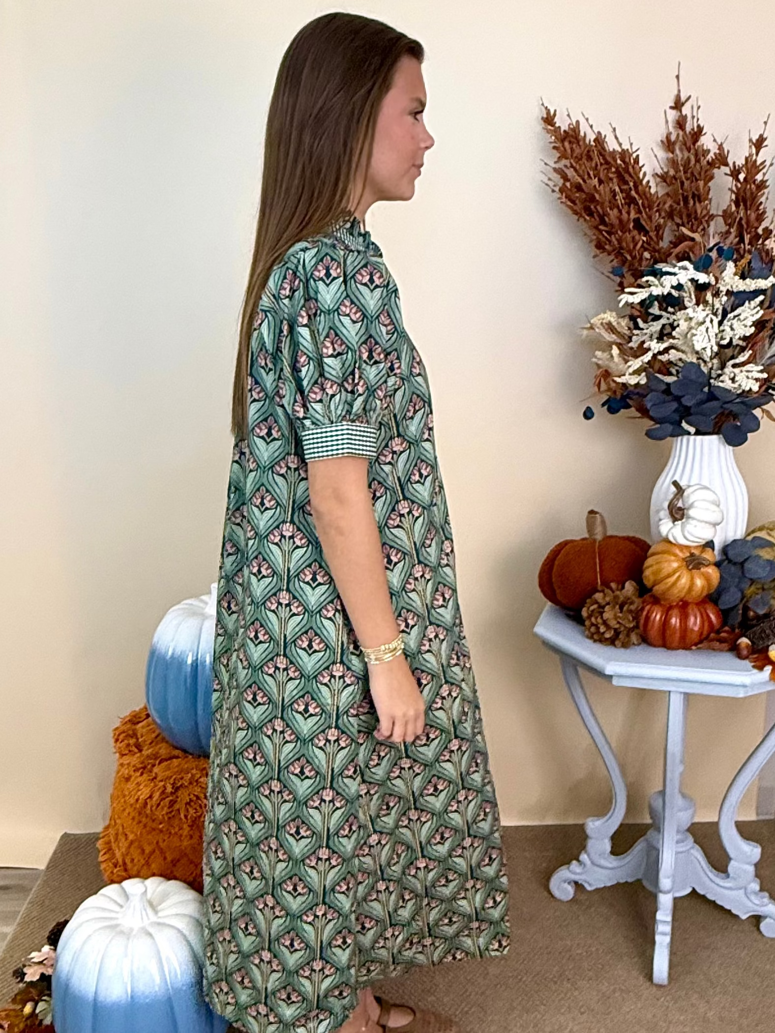 All Smiles H Green Abstract Gingham Midi Dress-Shop-Womens-Boutique-Clothing