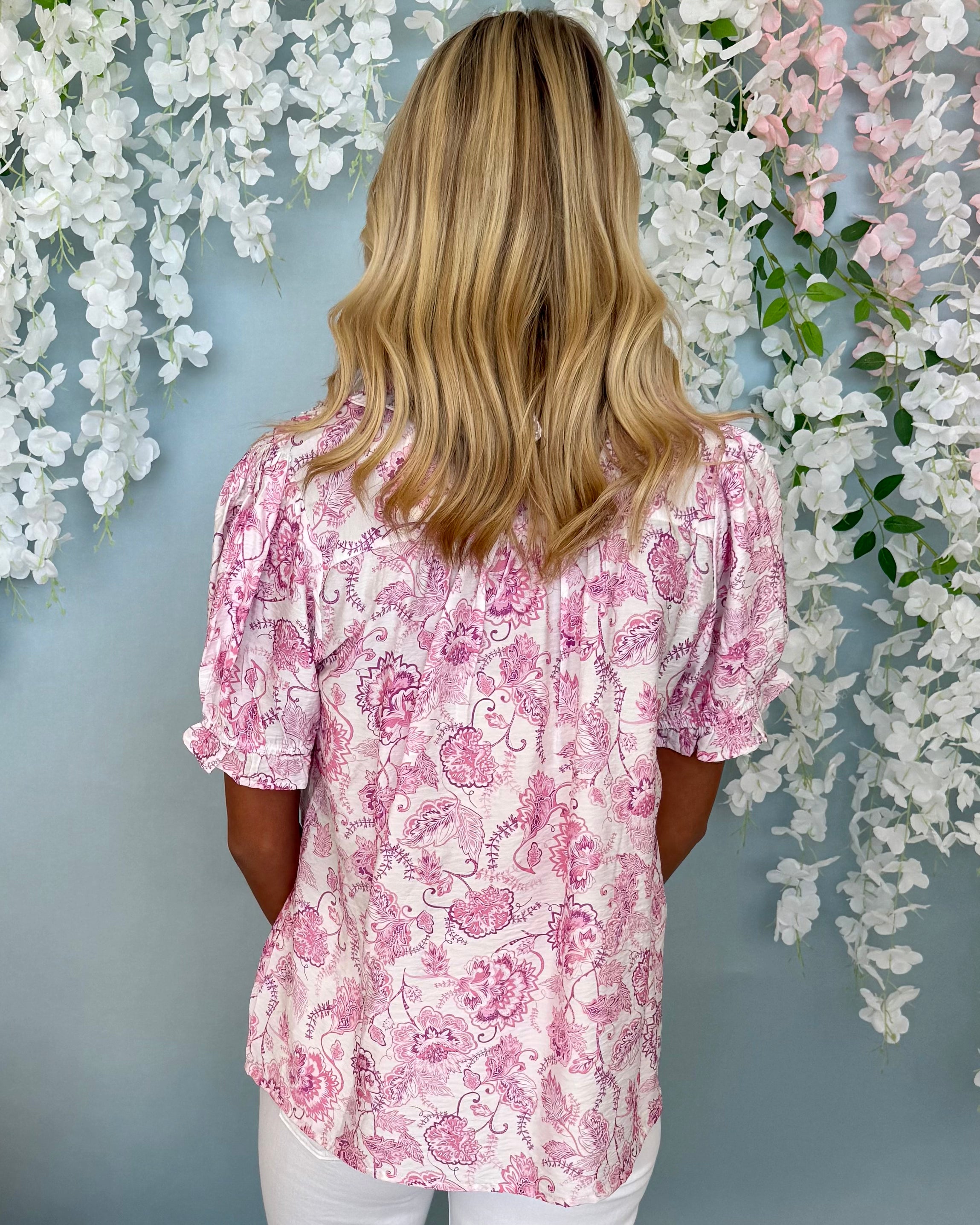 Charmingly Yours Pink Floral Button Top-Shop-Womens-Boutique-Clothing