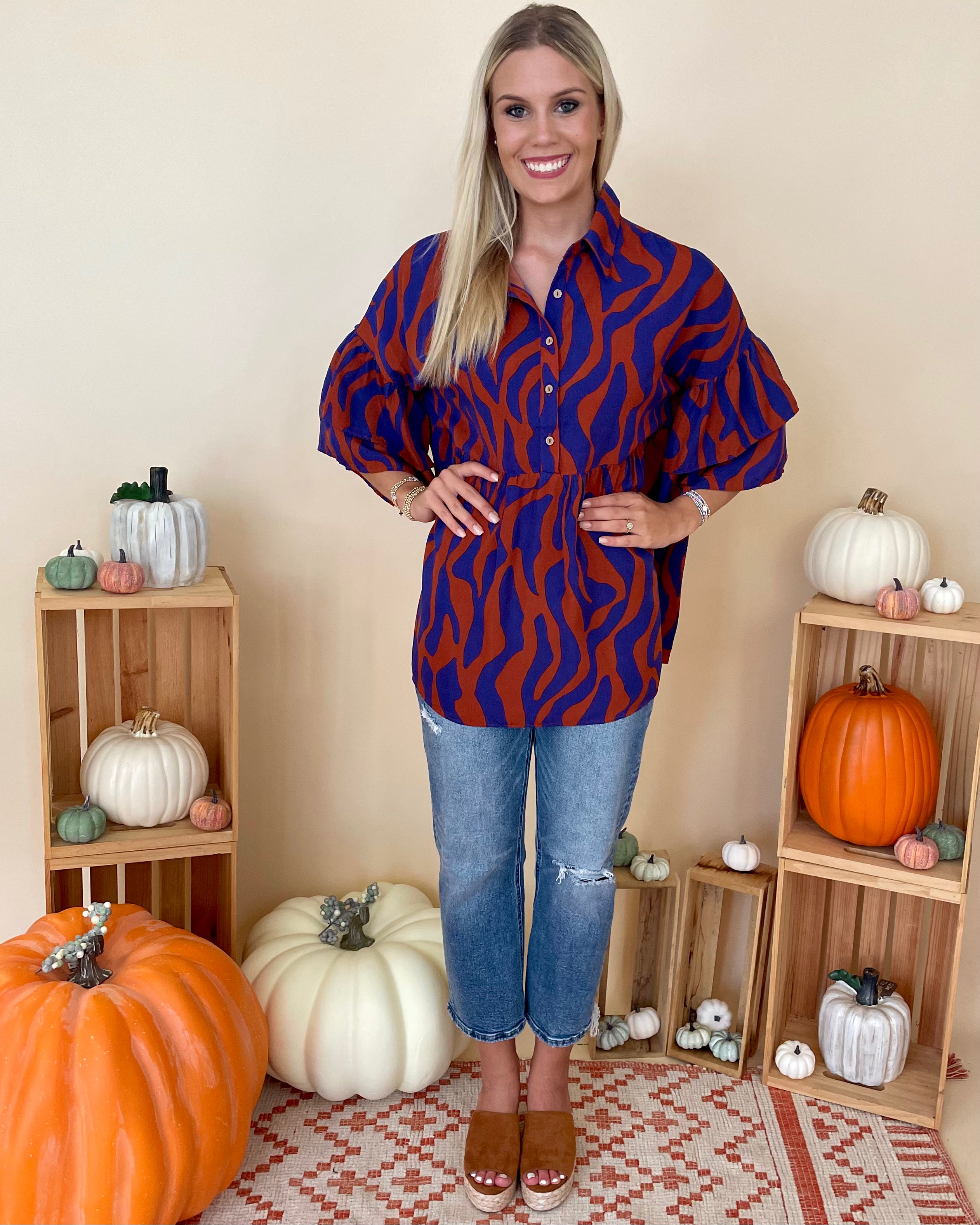 Sent Above Coffee Blue Ruffle Top-Shop-Womens-Boutique-Clothing